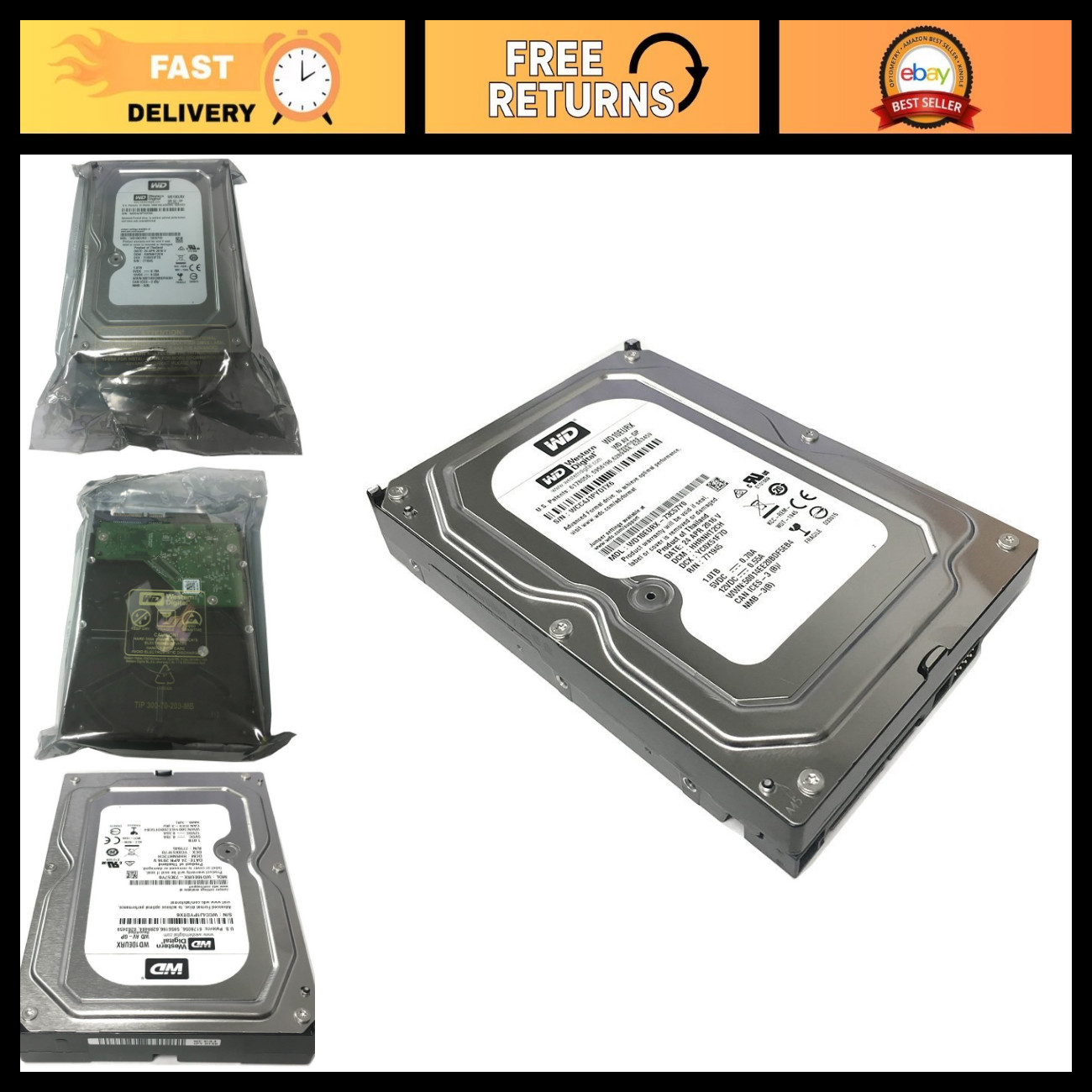 1TB Internal Hard Drive SATA III 6Gb/s 64MB Cache IntelliPower 3.5" - Renewed, 1