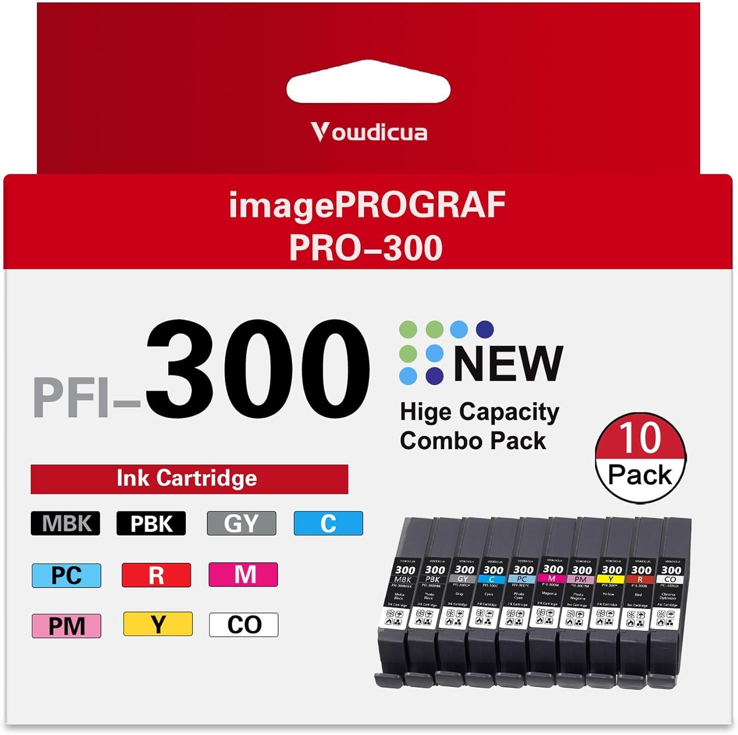 Vowdicua PFI-300 Ink Cartridges 10-Pack for Canon ImagePROGRAF PRO-300 Printer