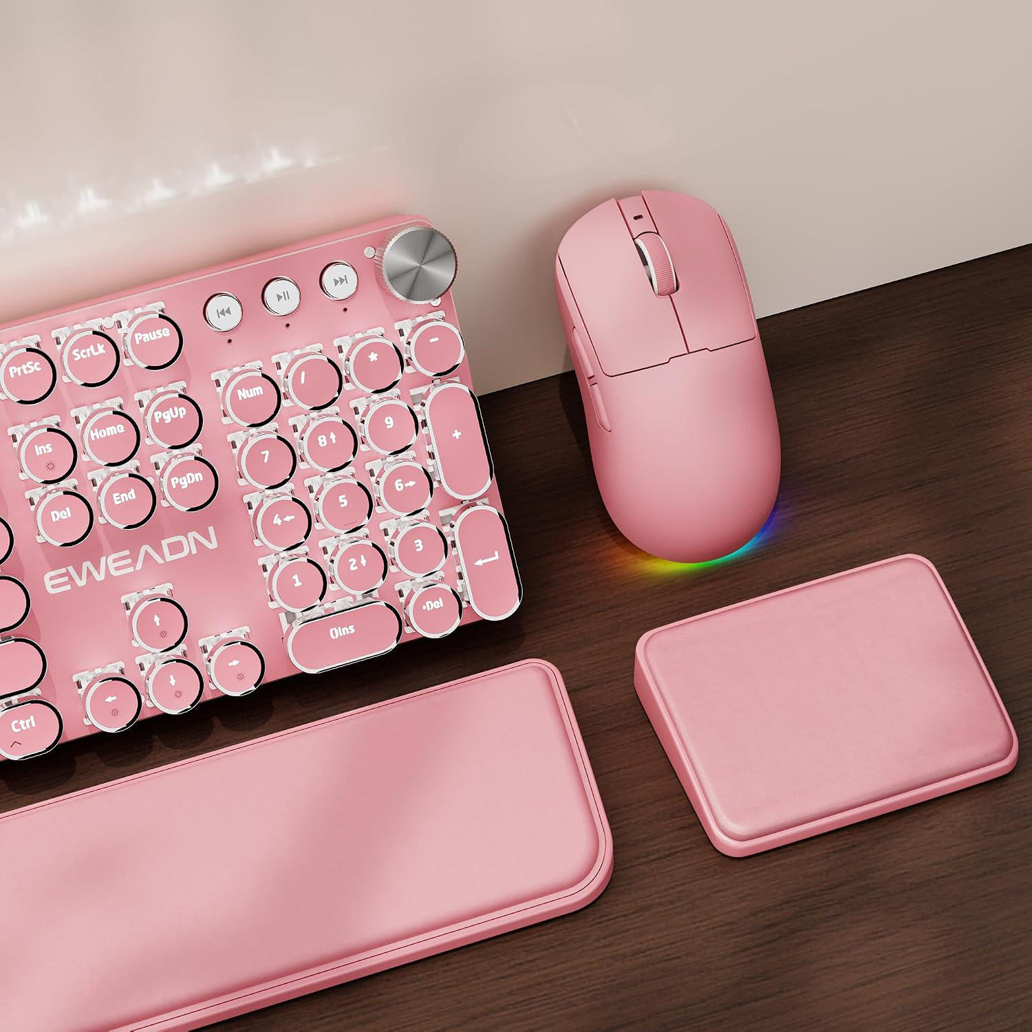 Wireless Keyboard and Mouse Combo, Dual Wrist Rest, Tri-Mode Typewriter