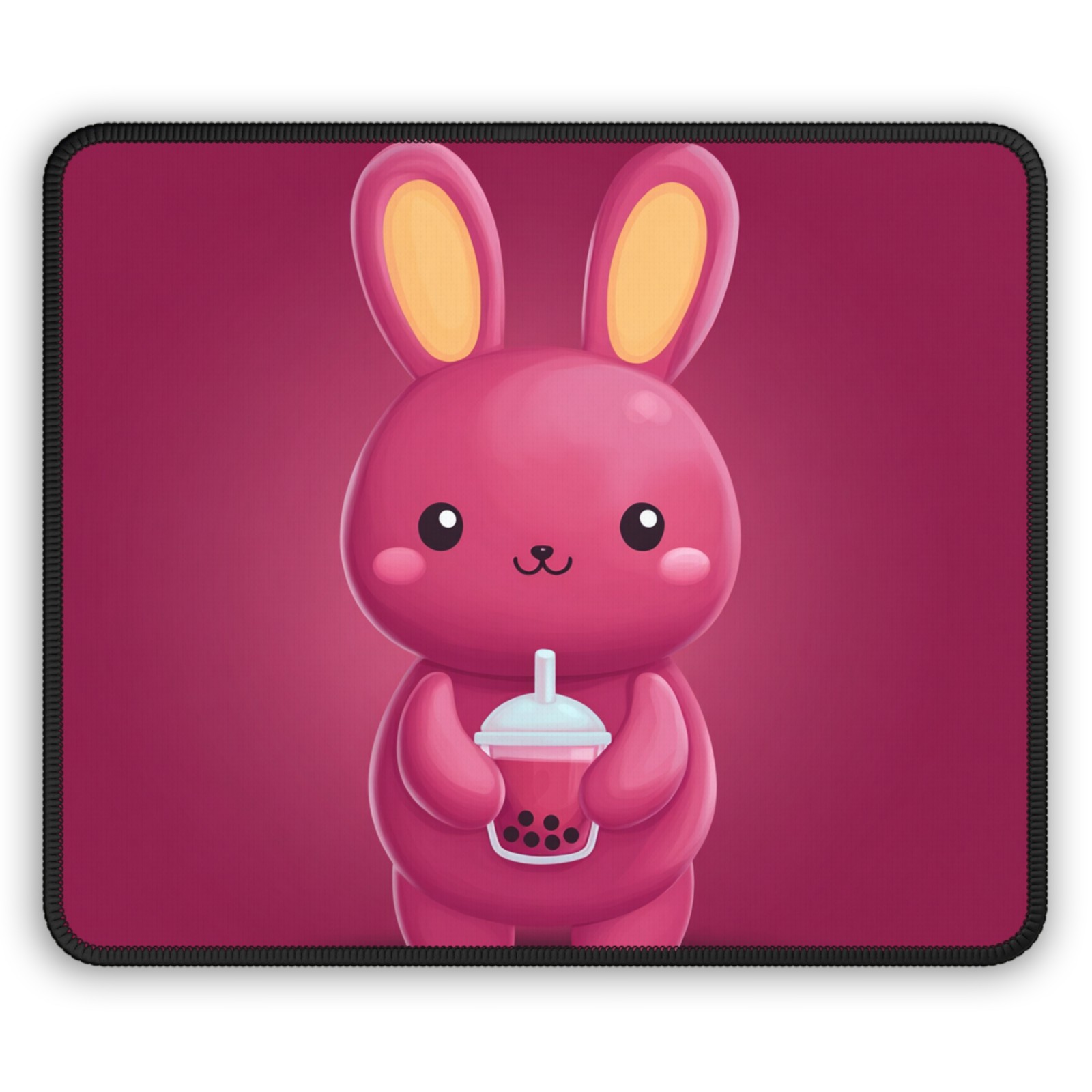 Cute Pink Bunny with Bubble Tea Gaming Mouse Pad | Kawaii Boba Desk Mat