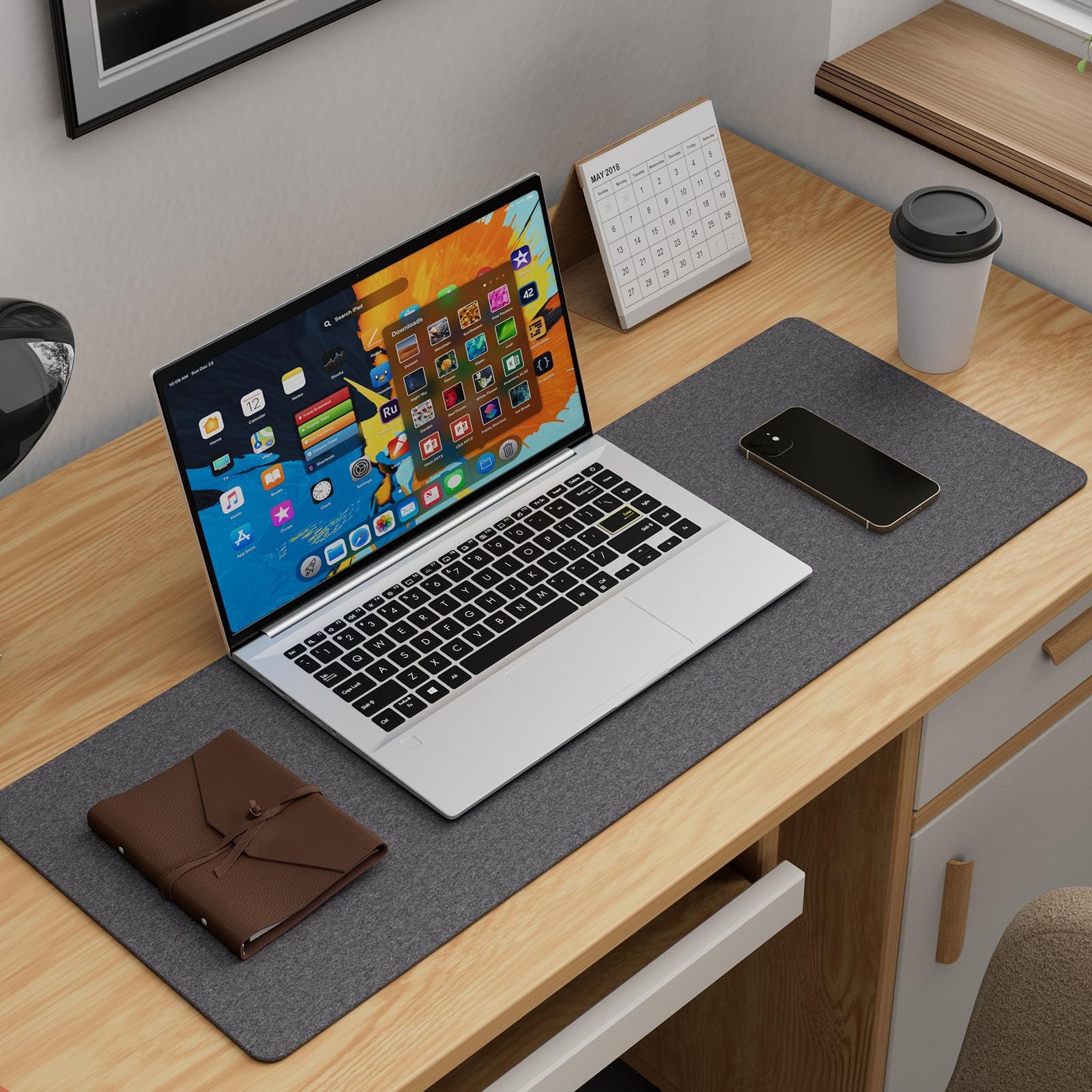 Large Felt Desk Mat, Non-Slip Office Desk Pad for Keyboard & Mouse, 31.5x11.8