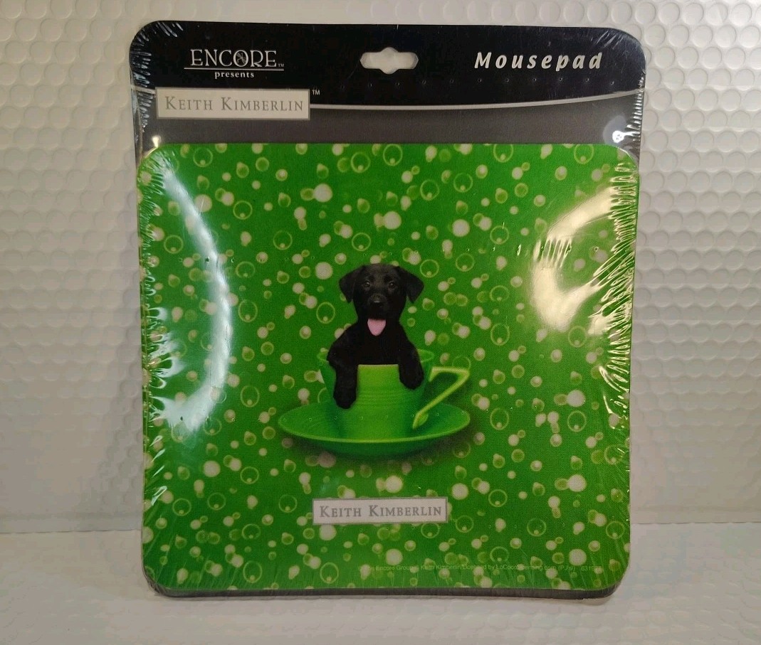 Encore By Keith Kimberlin Black Lab Puppy In A Tea Cup Mousepad *New*