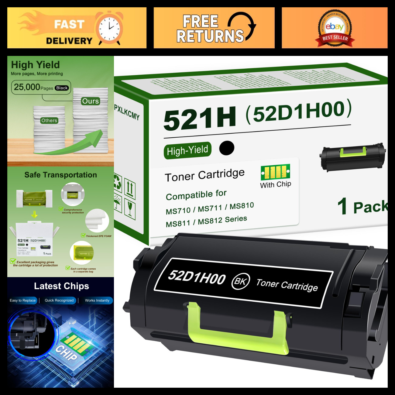 High Yield Black Toner Cartridge 1-Pack Replacement for Lexmark MS710 MS810 Seri