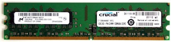 1gb 240p dimm 128mx64 ddr2 pc2-5300 mt16htf12864ay-667g1, ct12864aa667.16fg