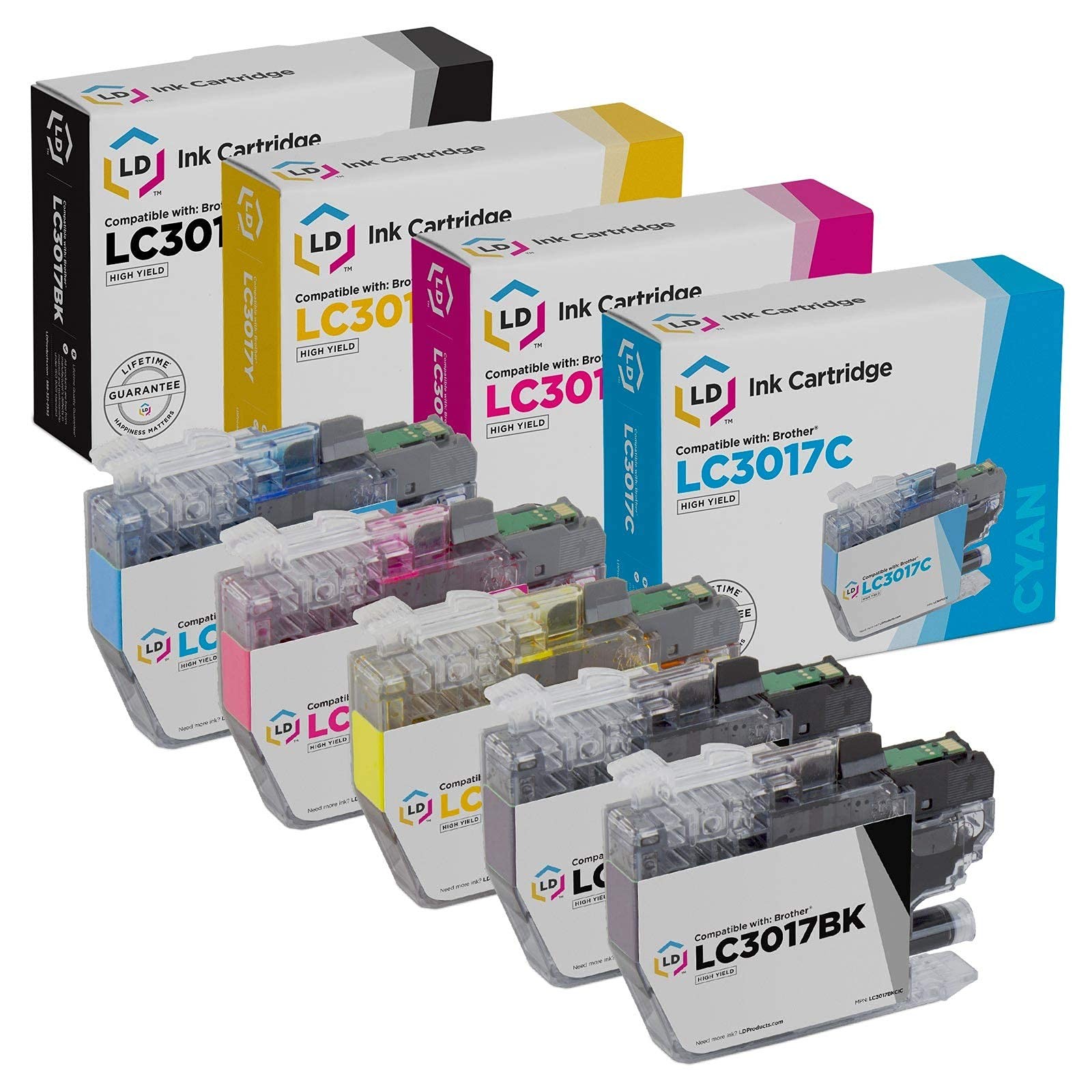 LD Comp for Brother LC3017 Set of 5 HY Ink Cartridges: Black Cyan Magenta Yellow