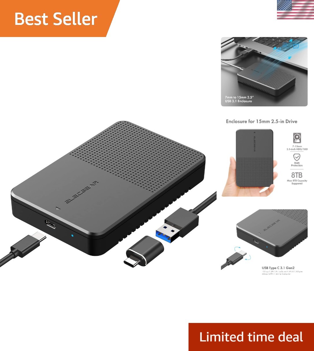 Compact SATA HDD/SSD Enclosure for 7mm to 15mm Drives - Plug & Play Convenience