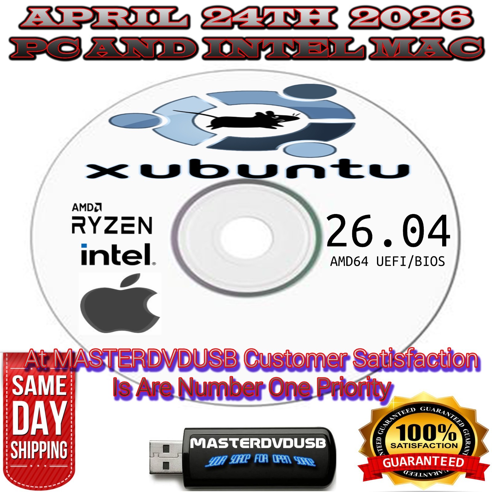 Xubuntu 26.04 Bootable DVD – 64-bit Linux - Installer Free Same-Day Shipping