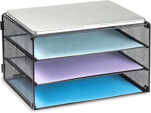  3 Tier Letter Tray Paper Organizer Mesh Metal Desk File Organizer for 1 Black