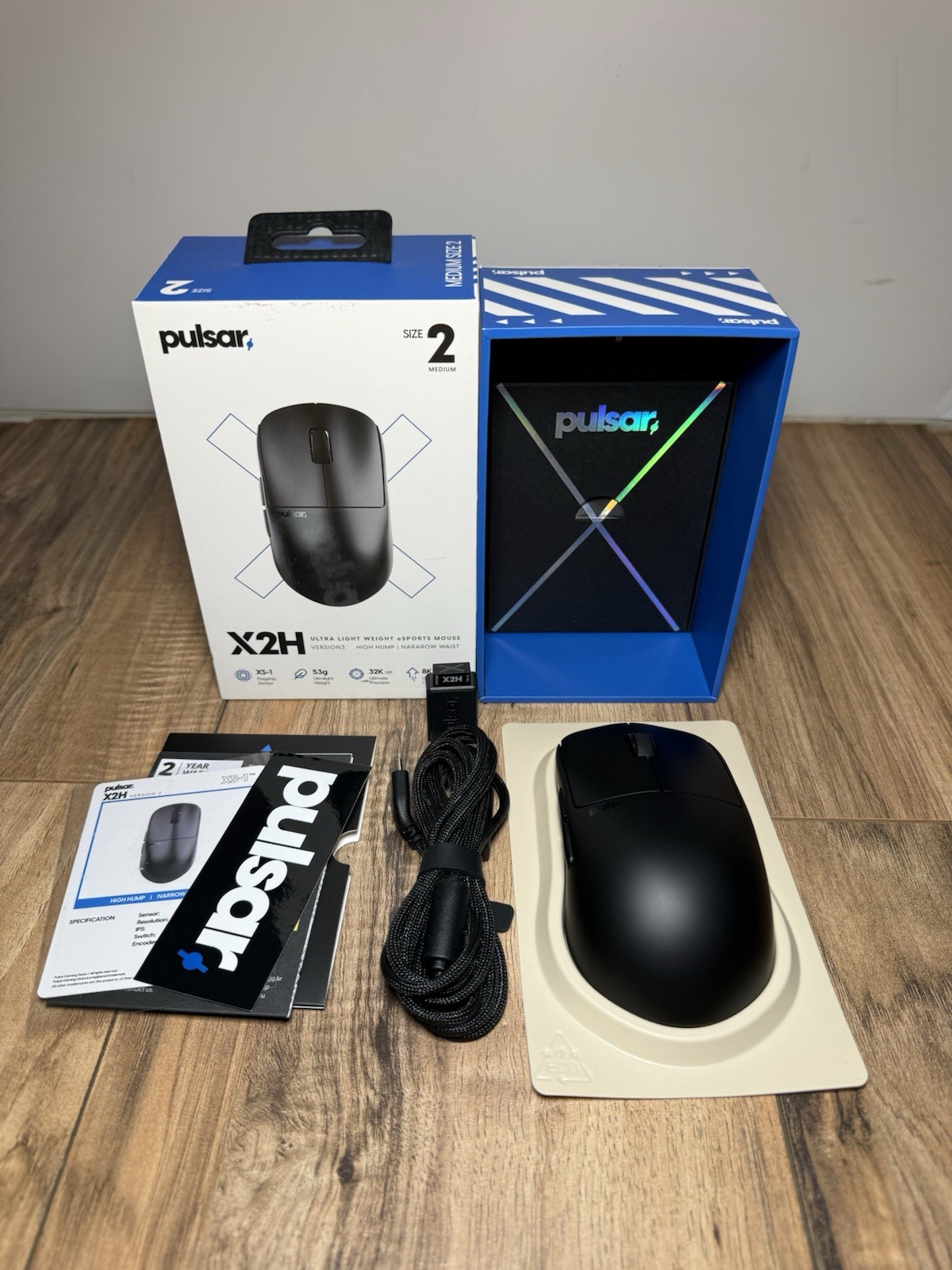Pulsar X2H Wireless Gaming Mouse V3 Size 2 Medium Black Complete In Box Dongle