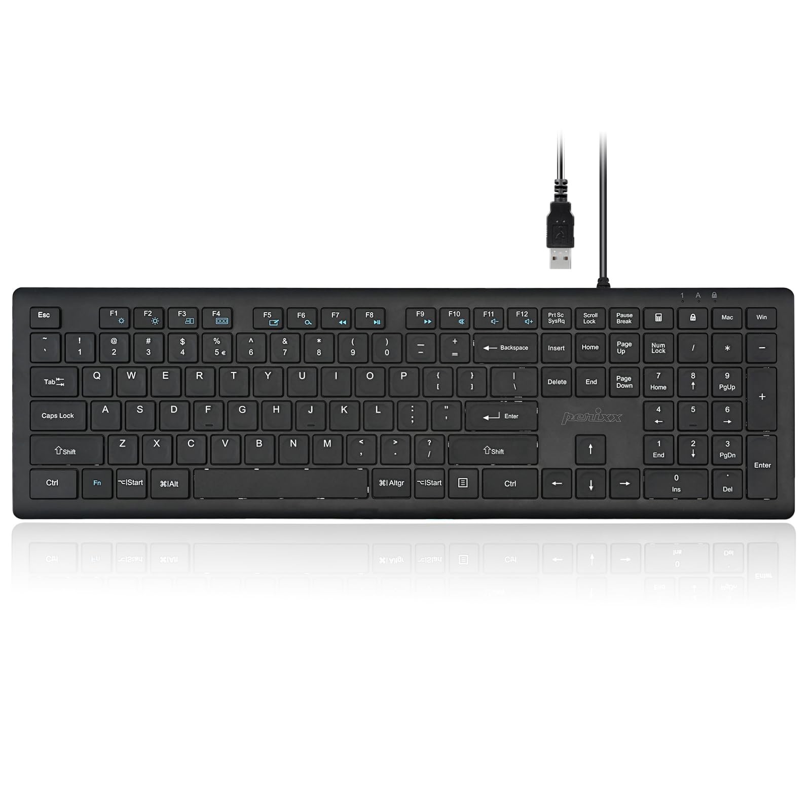 Perixx PERIBOARD210II US Wired Full Size Keyboard Quiet Scissor Keys Black