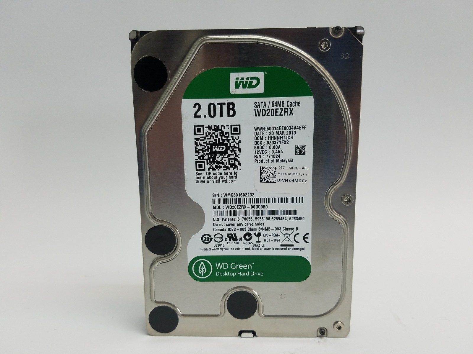 Western Digital WD Green WD20EZRX 2 TB 3.5 in SATA III Desktop Hard Drive