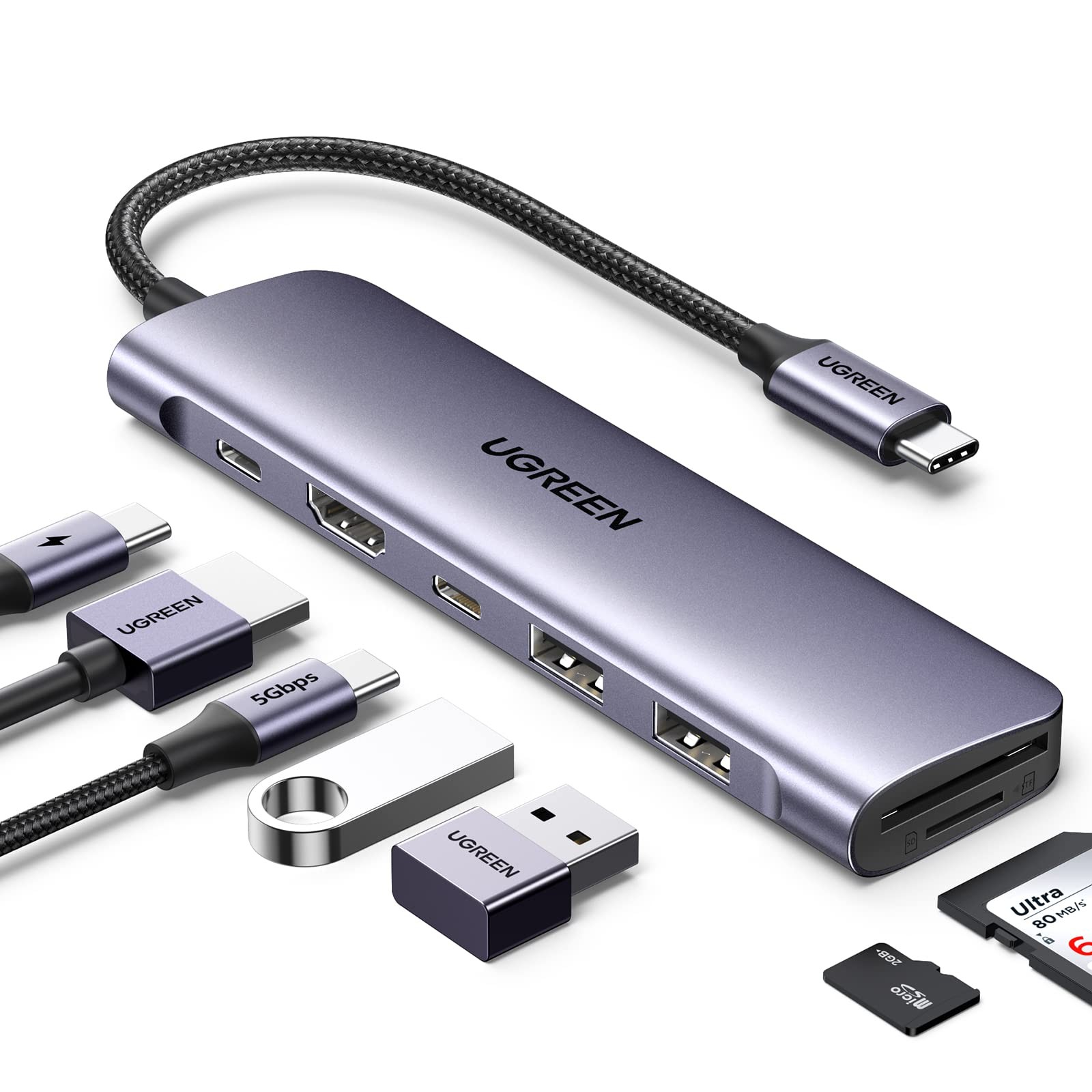 UGREEN USB C Hub for Laptop Revodok 7 in 1 Dock 4K HDMI to C Space Gray