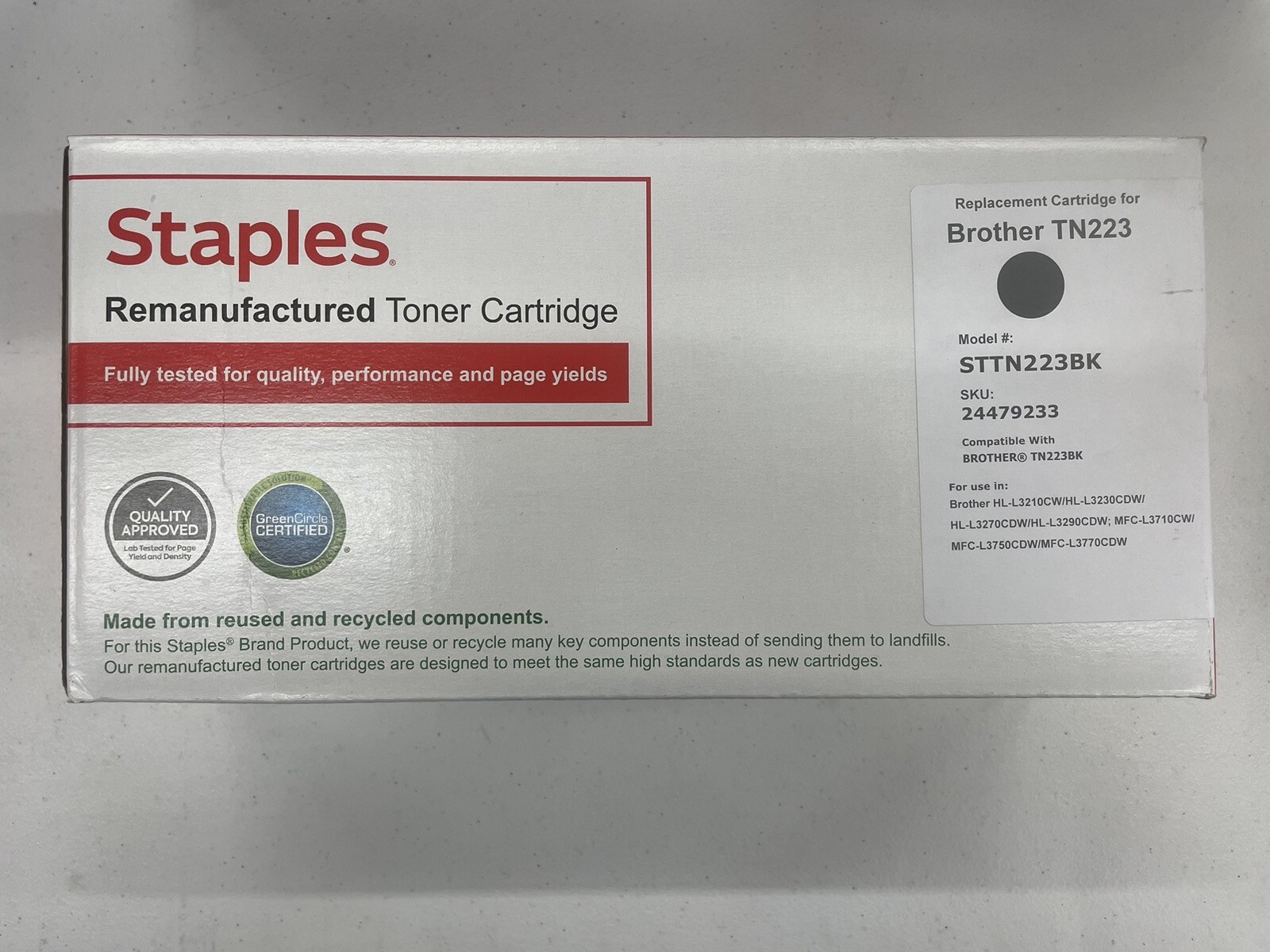 Staples Black Reman Toner Cartridge Replacement for Brother TN223