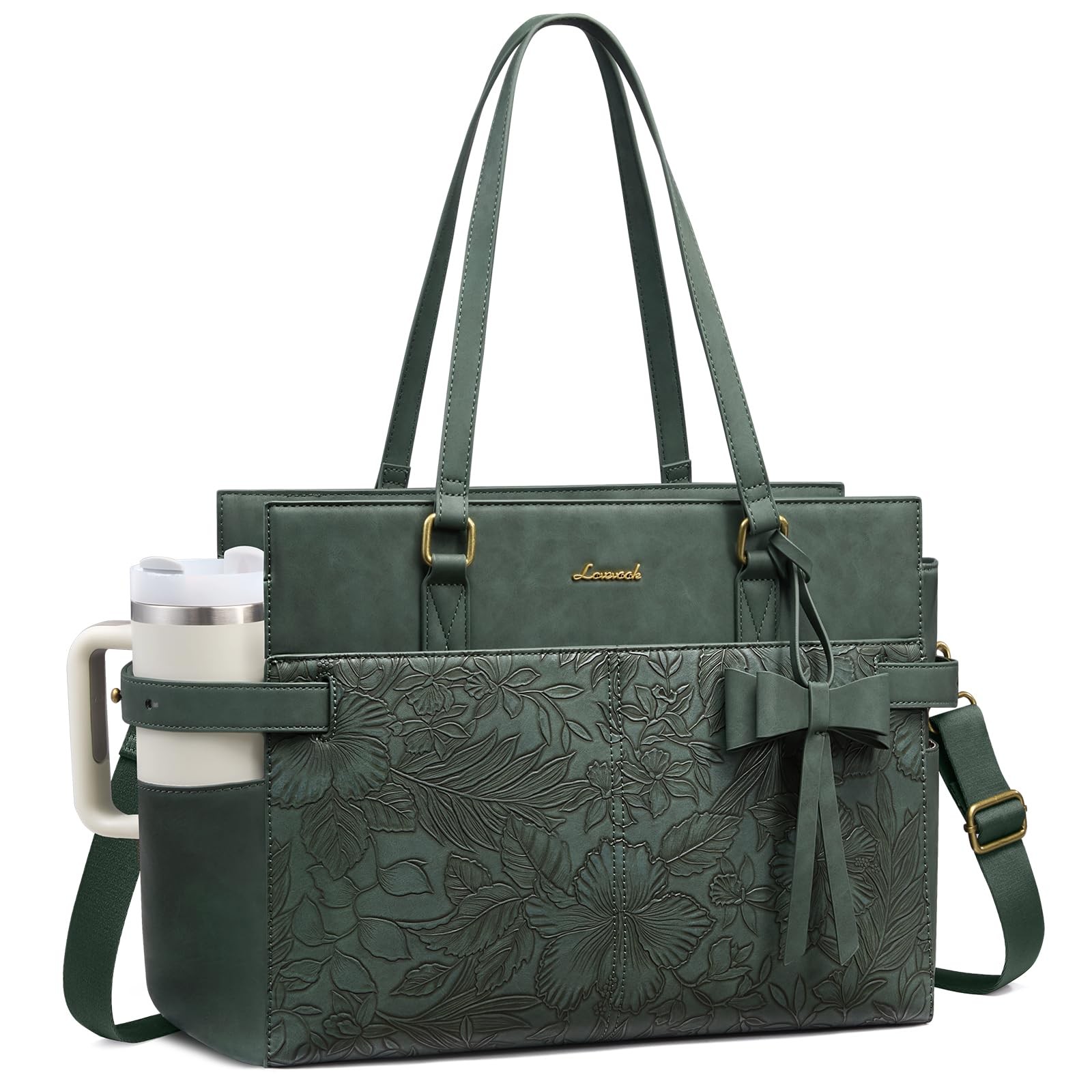 Best LOVEVOOK Work Tote for Women, PU Leather Laptop Bag with Large Cup Holder