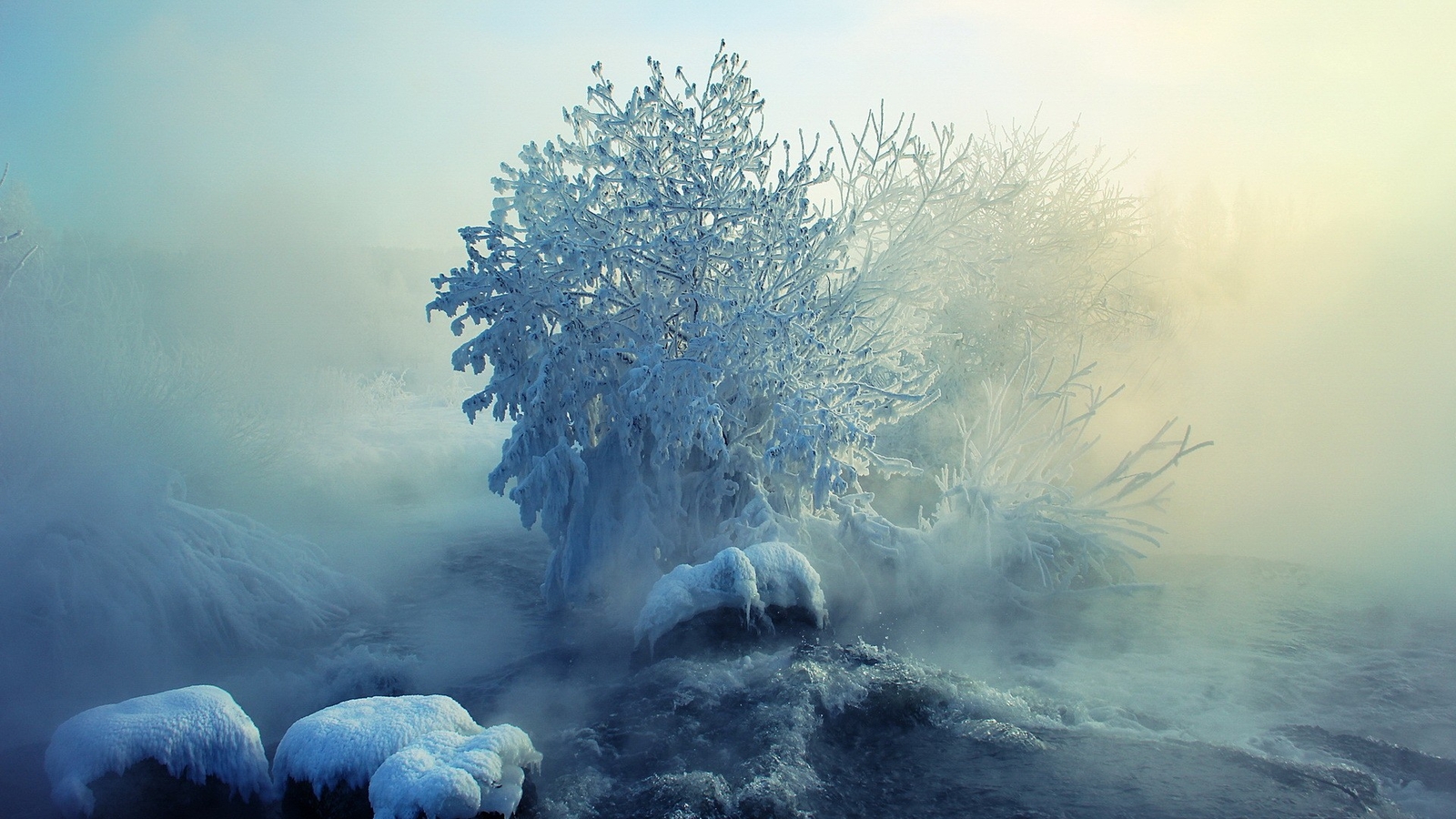 Landscape winter ice snow nature river mist frost blue Custom Gaming Mat Desk