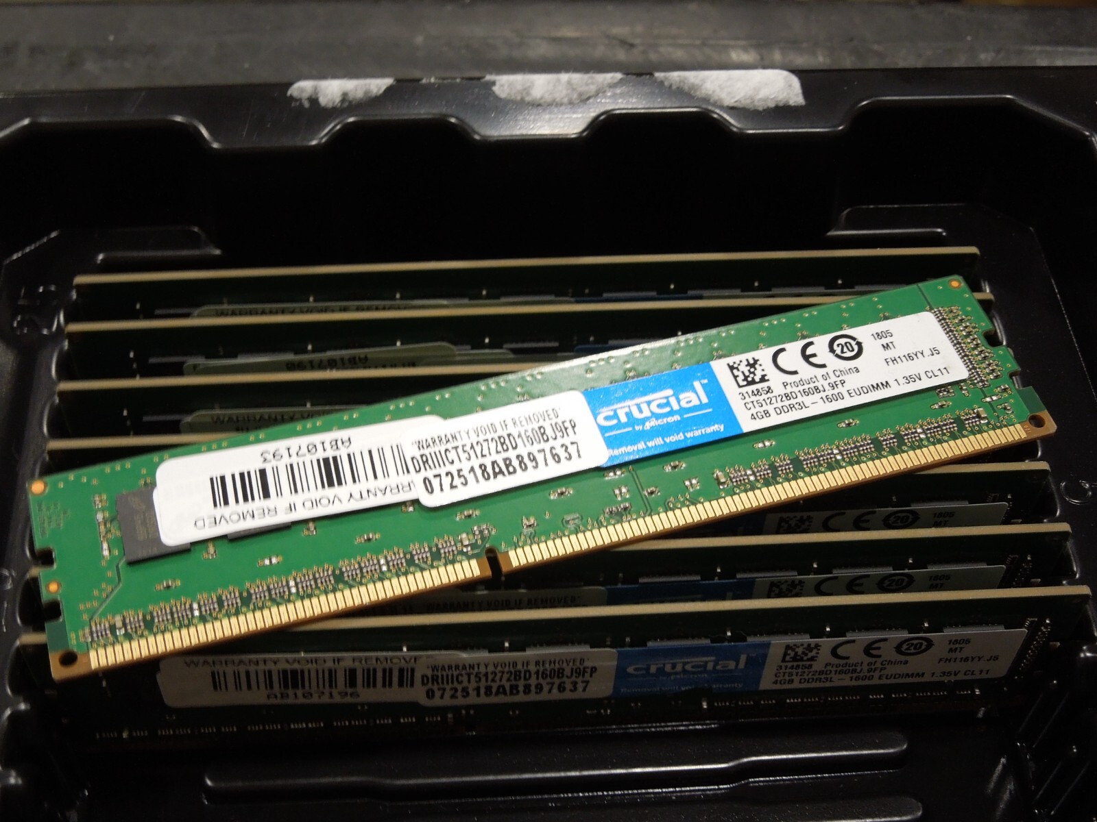 CRUCIAL 4GB DDR3L-1600 ECC UDIMM CT51272BD160BJ.9FP LOT OF 2