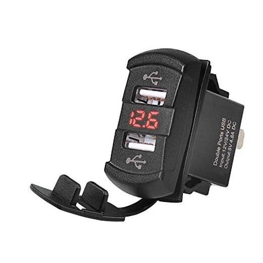 Dual USB Adapter with Voltmeter, 5V 4.2A Universal Rocker Style (Red)