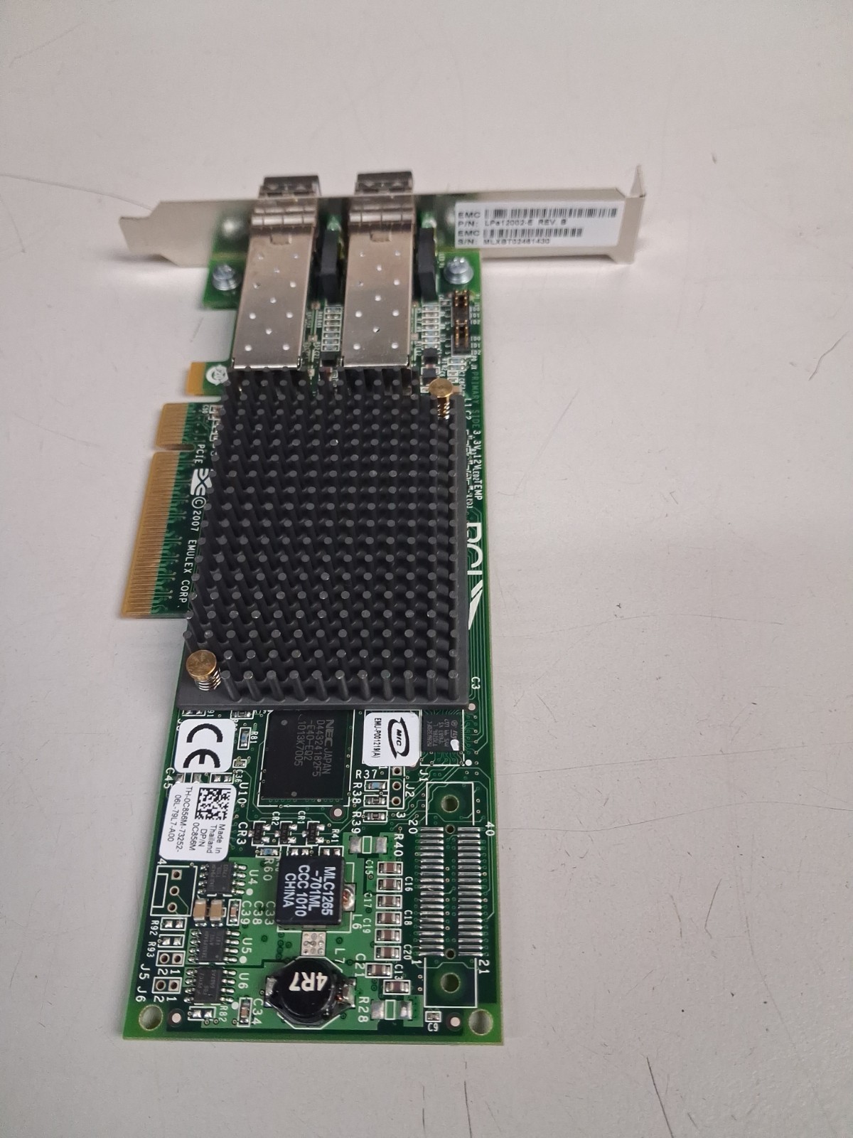 EMC EMULEX LPE12002-E REV:B 8GB/S S-PORT FC PCIE HBA SW DIAG OPTICS - NEW