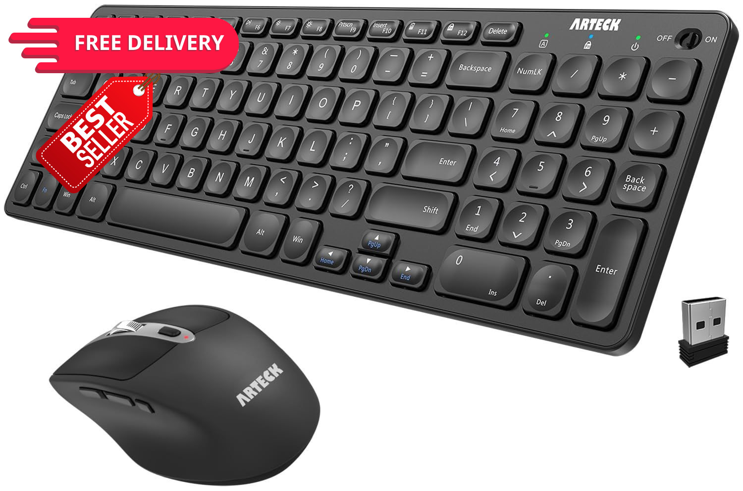 Arteck 2.4G USB Wireless Keyboard and Mouse Combo Ultra Slim Compact Black