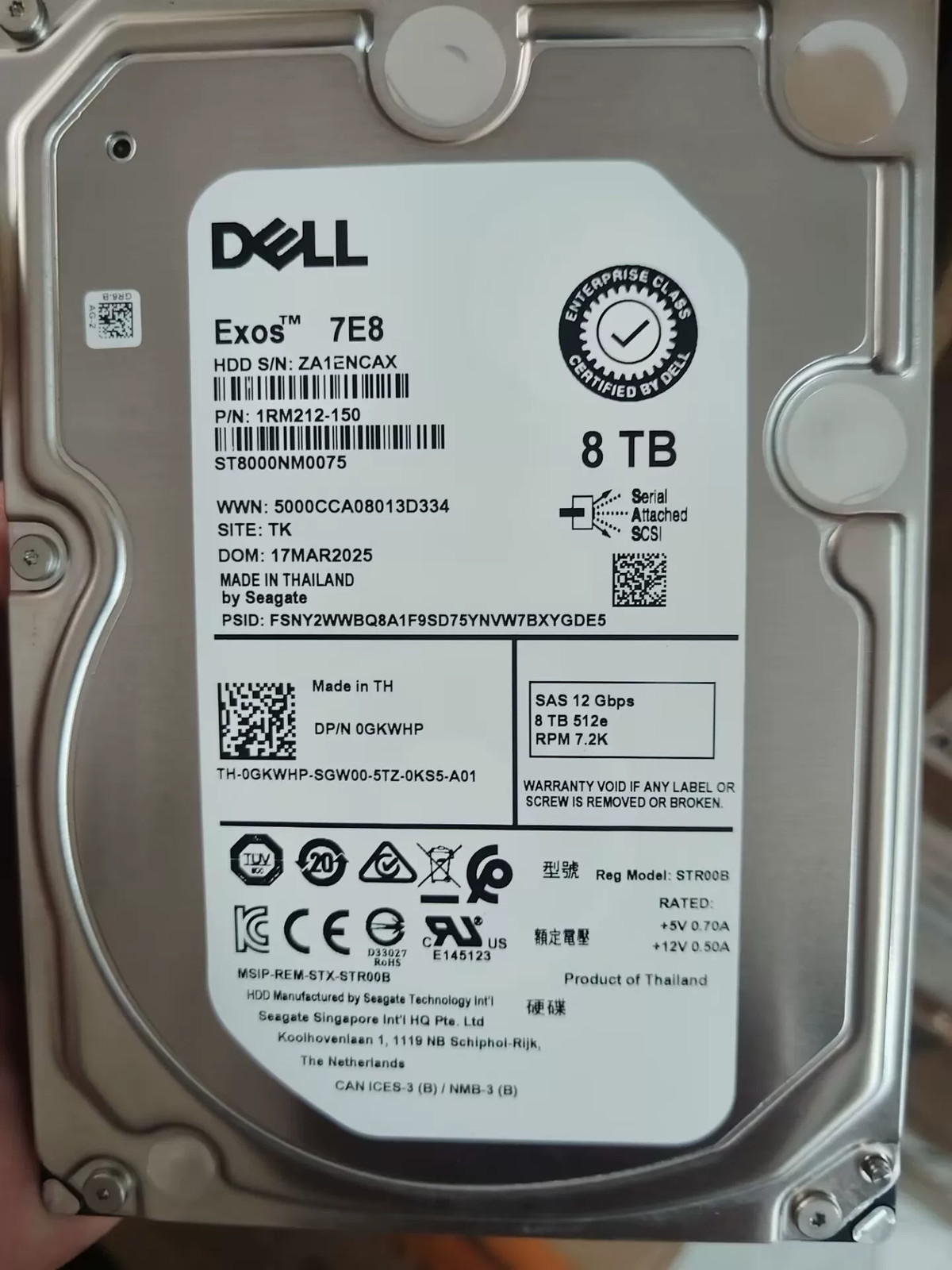 For DELL GKWHP 0GKWHP ST8000NM0075 8TB 7200RPM 256MB SAS 12Gb/s 3.5" HardDrive A