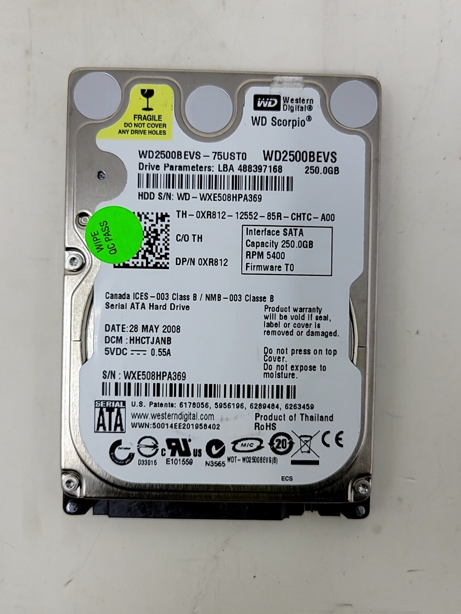 WESTERN DIGITAL WD2500BEVS WD2500BEVS-75UST0 Hard Drive SATA 2.5" 250GB
