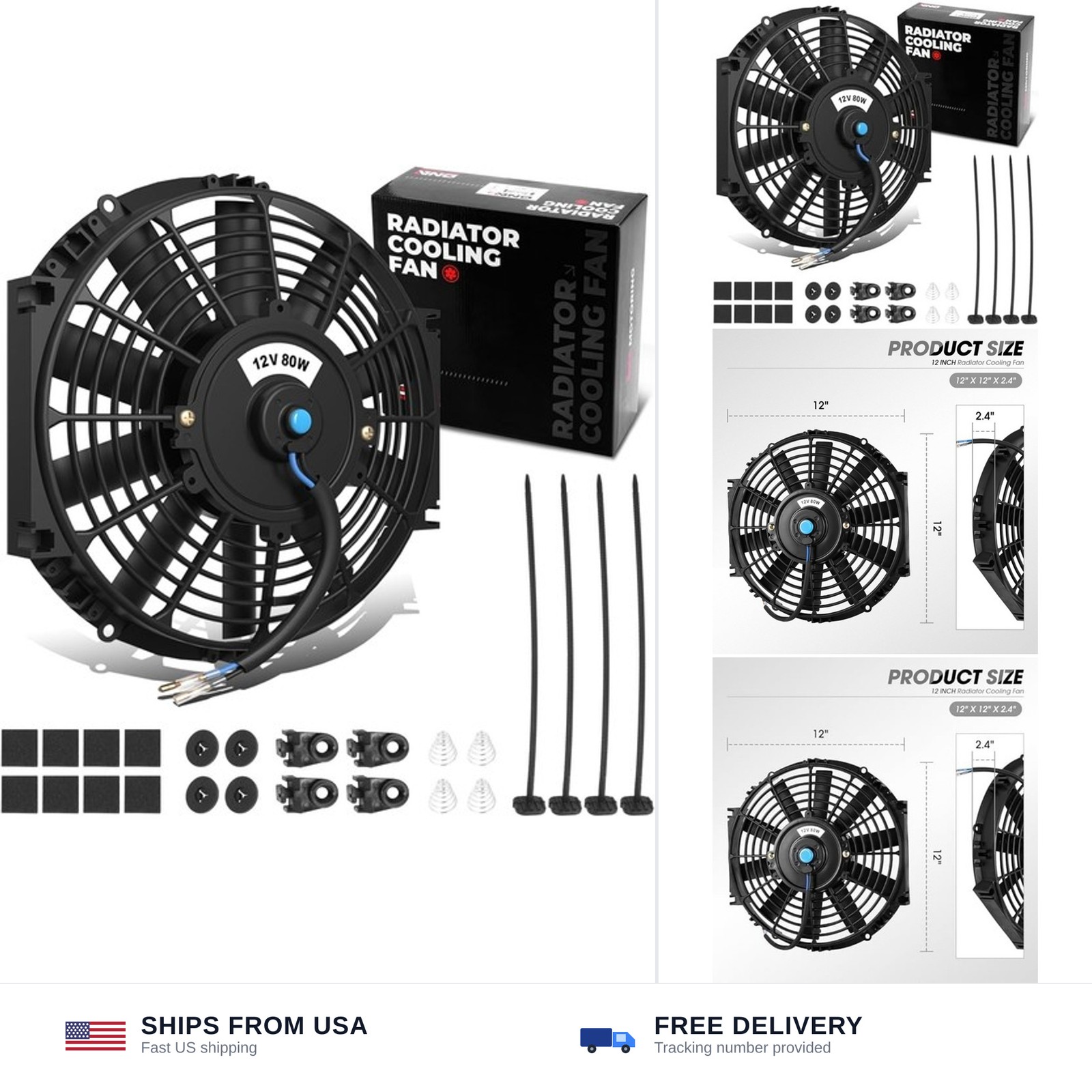 DNA Motoring 12 Inch High Performace Electric Cooling Slim Radiator Fan with ...