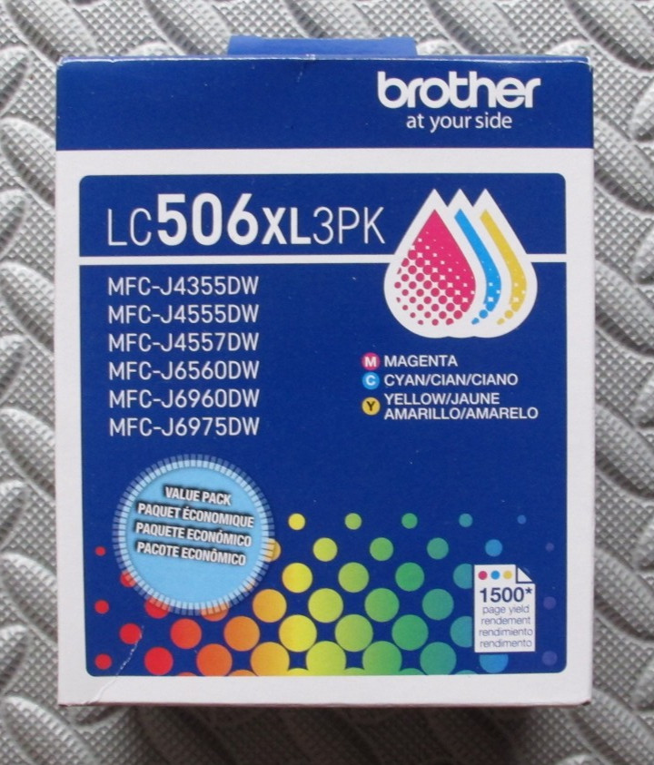 Brother Genuine LC506XL3PK 3-Pack High Yield Cyan Magenta Yellow Ink Cartridges