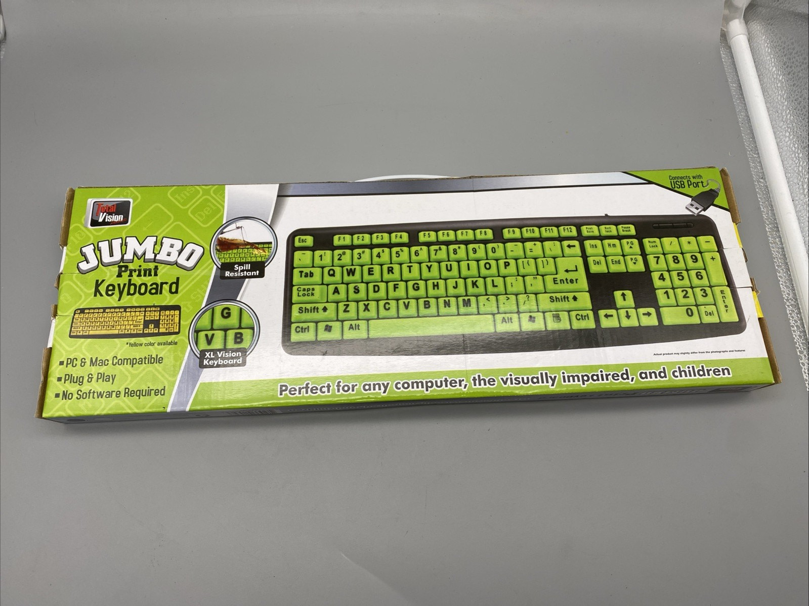 Total Vision Jumbo Print Keyboard Green PC Mac NEW