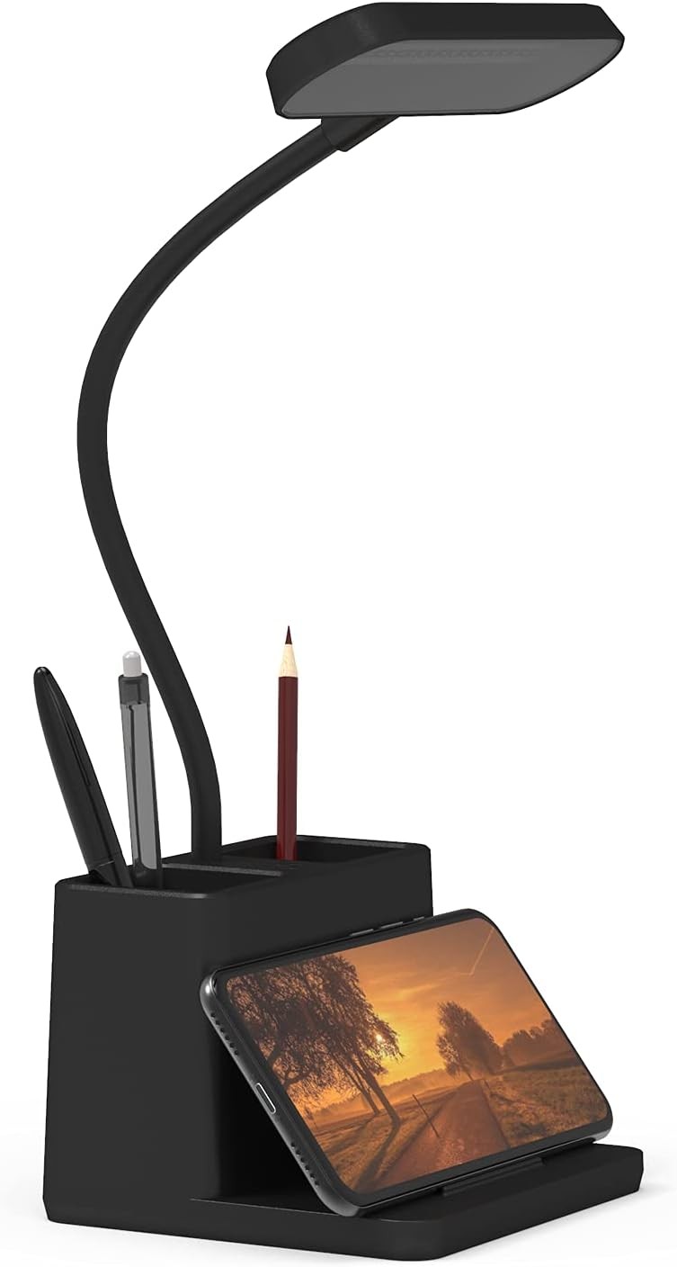 AXX Black LED Desk Lamp for Home Office Bedroom, Battery Operated Table Light