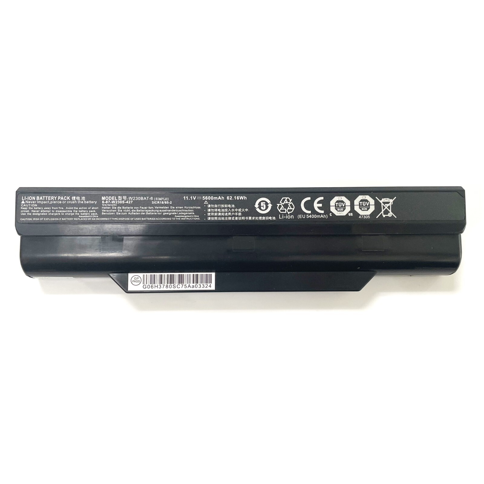 Original battery for Clevo W230BAT-6 W230 W230SD W230SS W230ST W230ST 62.16Wh