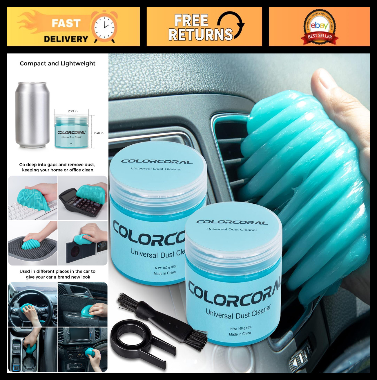 Car Cleaning Gel Putty 2-Pack | Keyboard & Interior Cleaner Kit, Dust Remover Sl