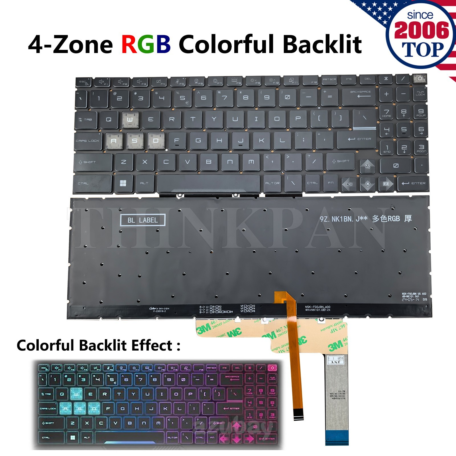 New US RGB Backlit Keyboard for MSI Katana A17 AI B8VE/17 B12UCXK B13UDXK B12VEK