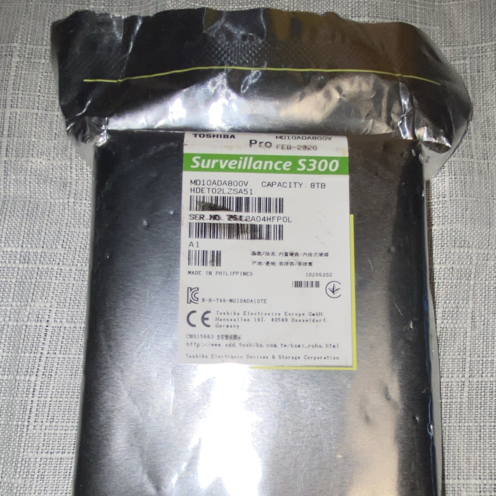 Toshiba Surveillance S300 Pro Capacity 8TB MD10ADA800V