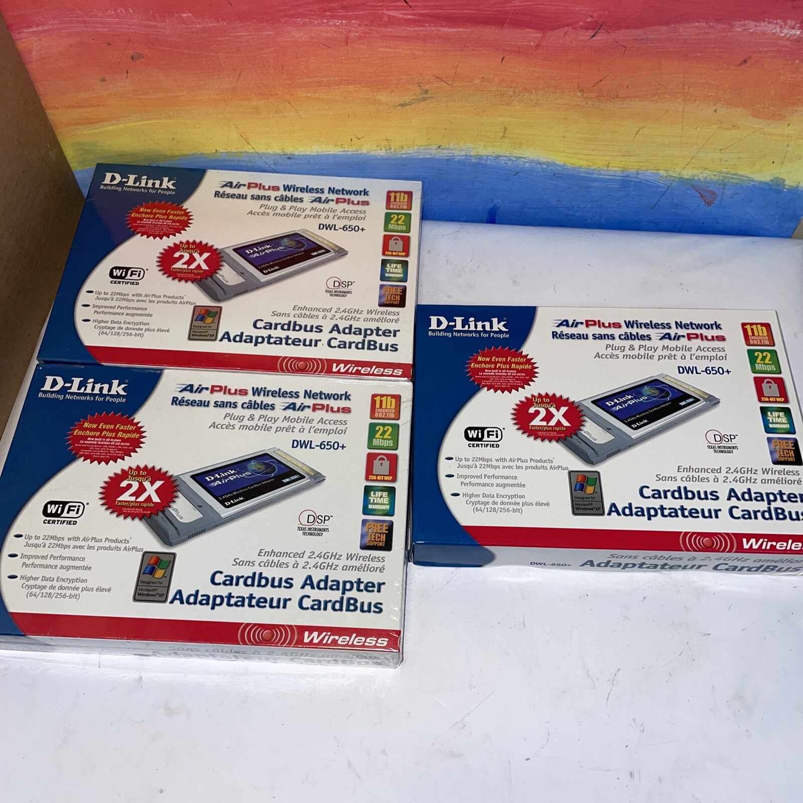 3 x  D-link AirPlus DWL-650+ 802.11b Wireless Adapter - Brand New PCMCIA