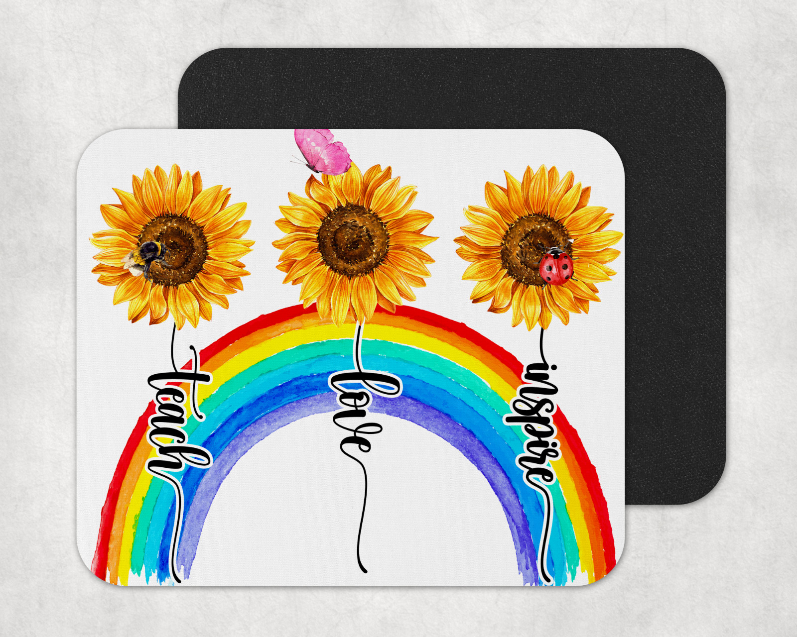 Inspire Love Teach, Rainbow Mousepad, Teacher Gift, Back to School, Christmas