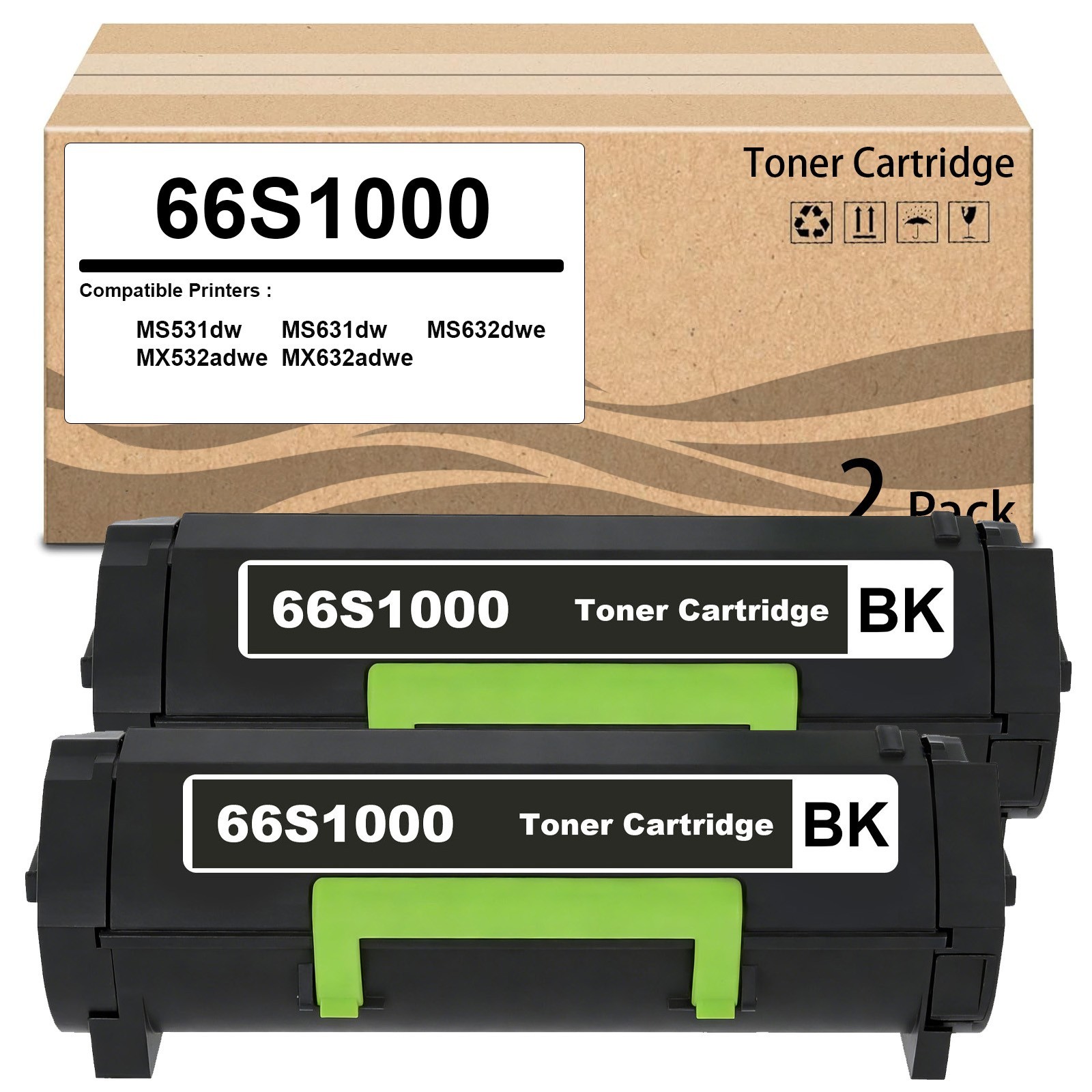 2PK 66S1000 High Yield Toner Cartridge Compatible for Lexmark MS531dw MS631dw