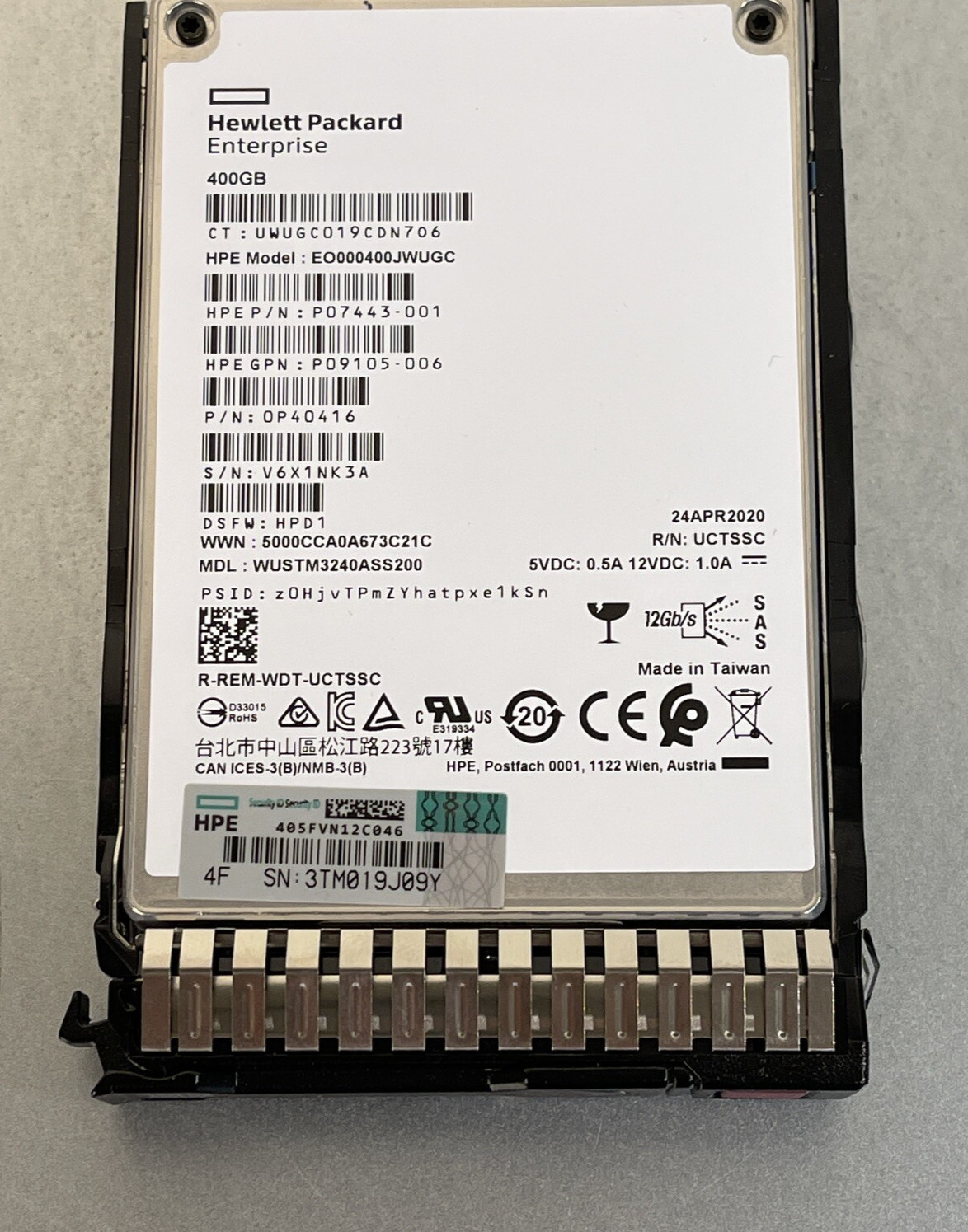 HPE SAS 400GB 12G WI SFF 2.5 SSD SC 7PBW 10DWPD Write Intensive 99.8% DS 15mm