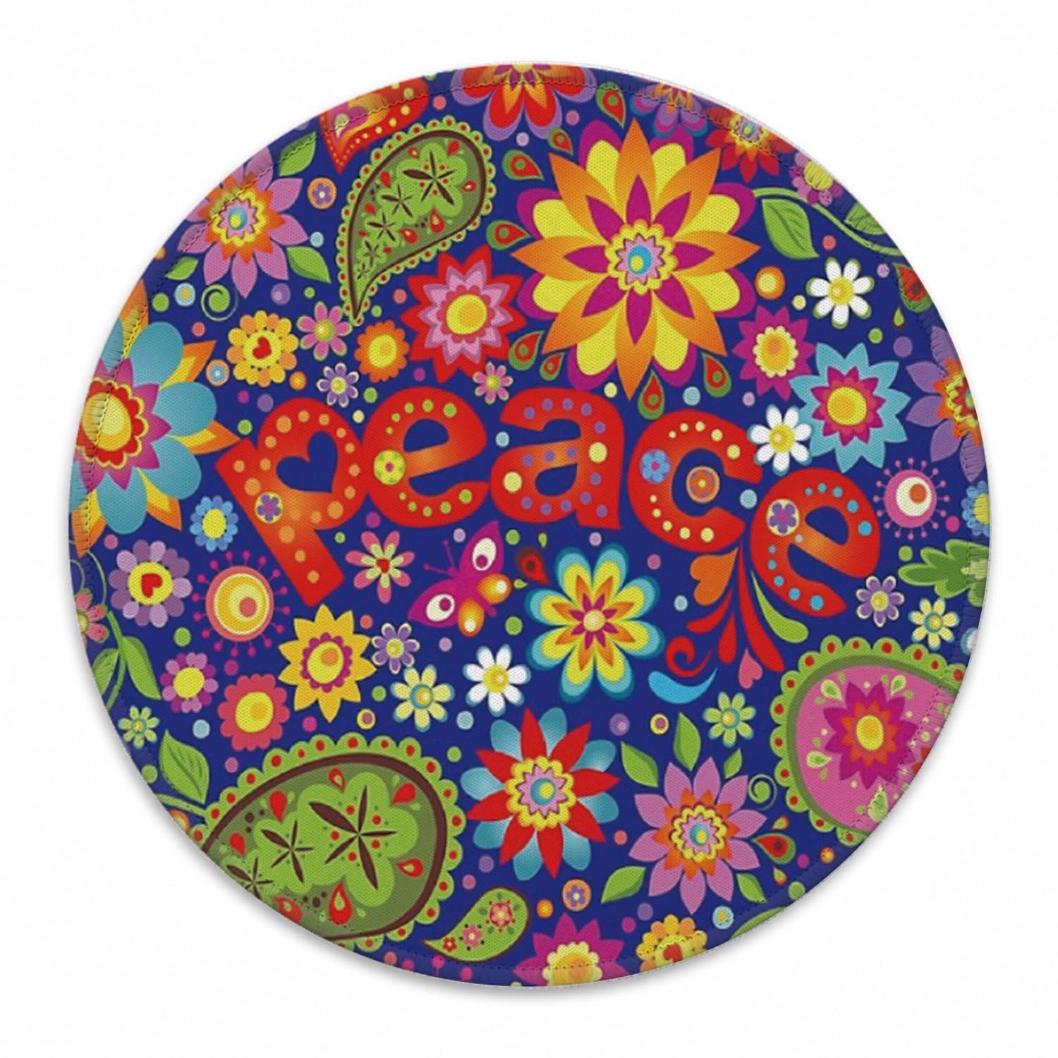 Retro 70s Groovy Hippie Flowers Paisley Mouse Pad, 7.9x7.10 Inch