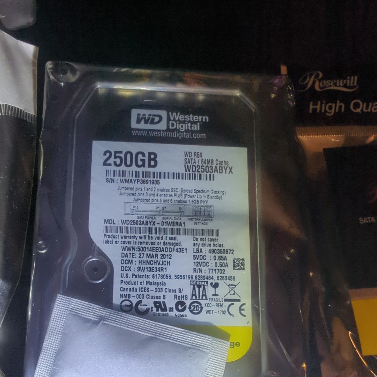 NEW WD Western Digital RE4 Enterprise 250GB 64MB Cache WD2503ABYX and SATA cable