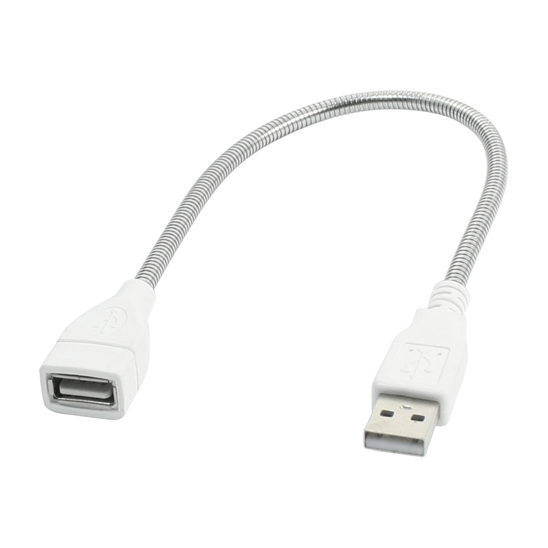 Silver Tone USB 2.0 Type A Female to Male Flexible Metal Hose Extension Cord 12"