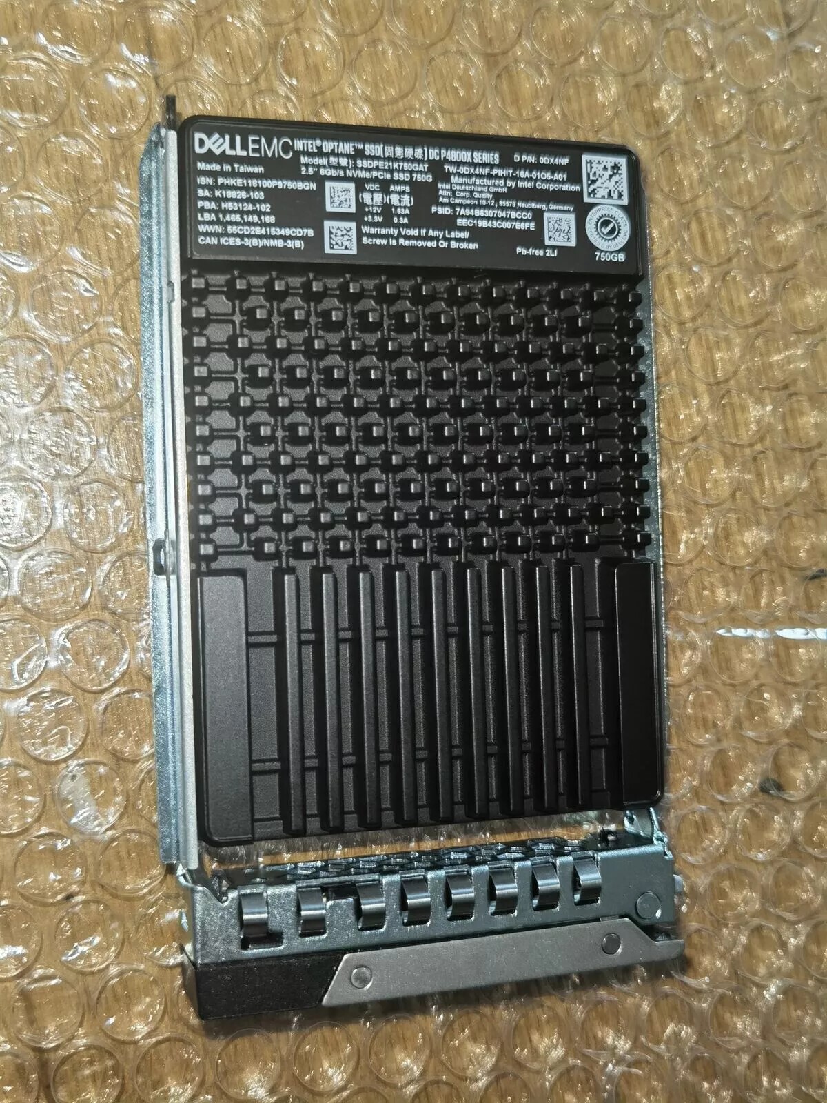 DELL Intel 750GB P4800X 2.5" SSD EMC Nvme/PCIe 6Gb/s Optane DC SSDPE21K750GAT-