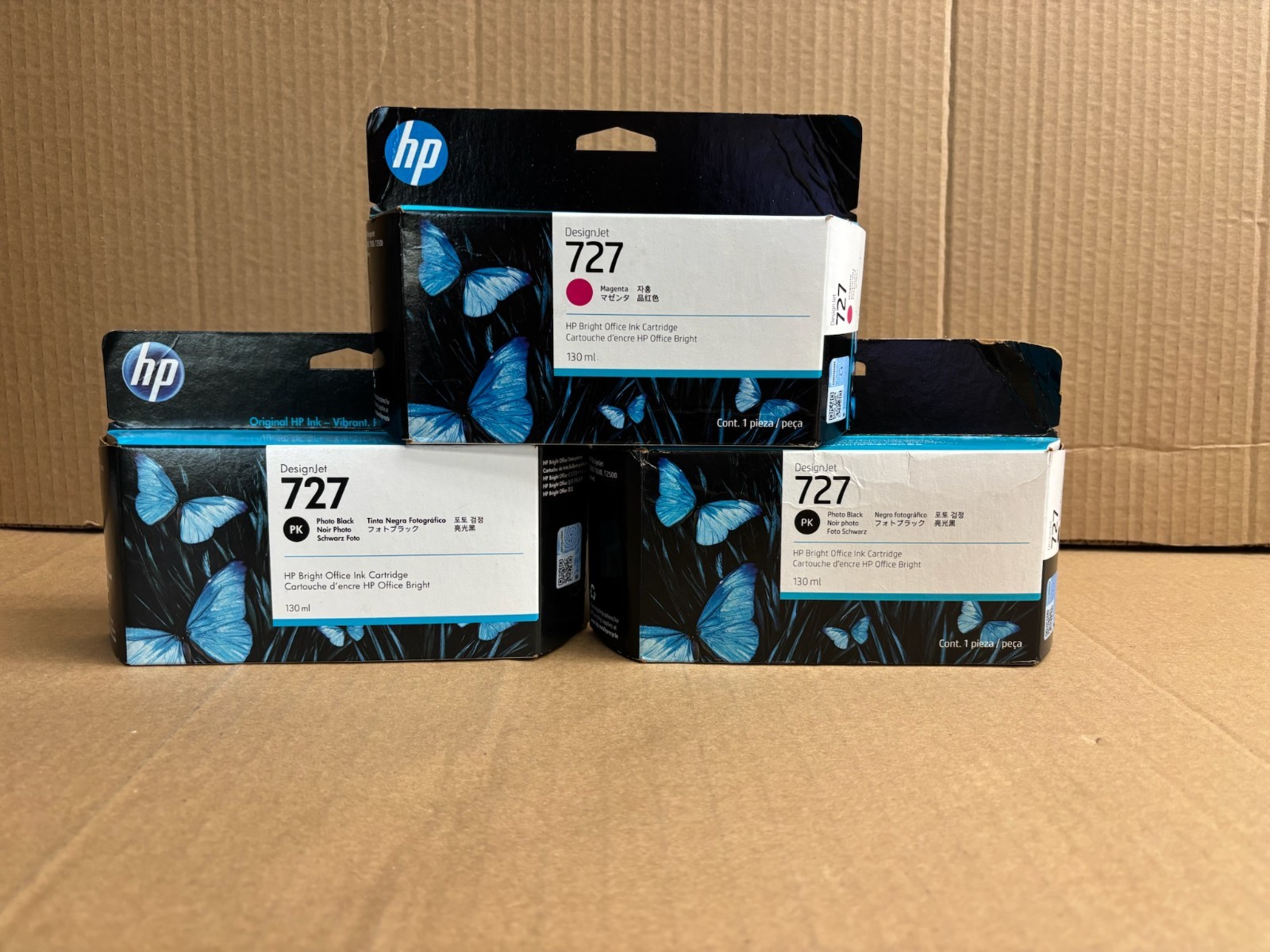 3 OEM HP 727 DJ T920,T1500 Inks Mag & Photo Black  B3P20A, B3P23A  Exp: 2025-26