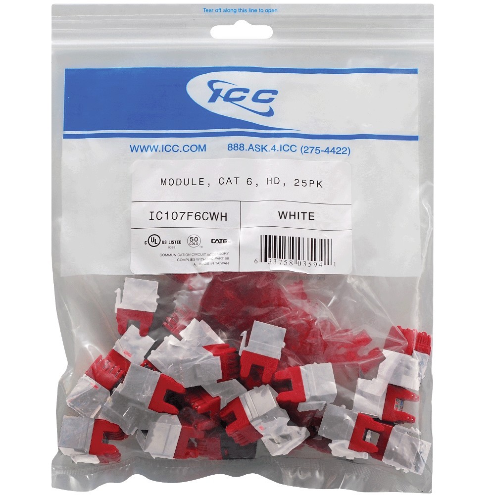 ICC IC107F6CWH Cat.6 Modular Connector 25 Pack White