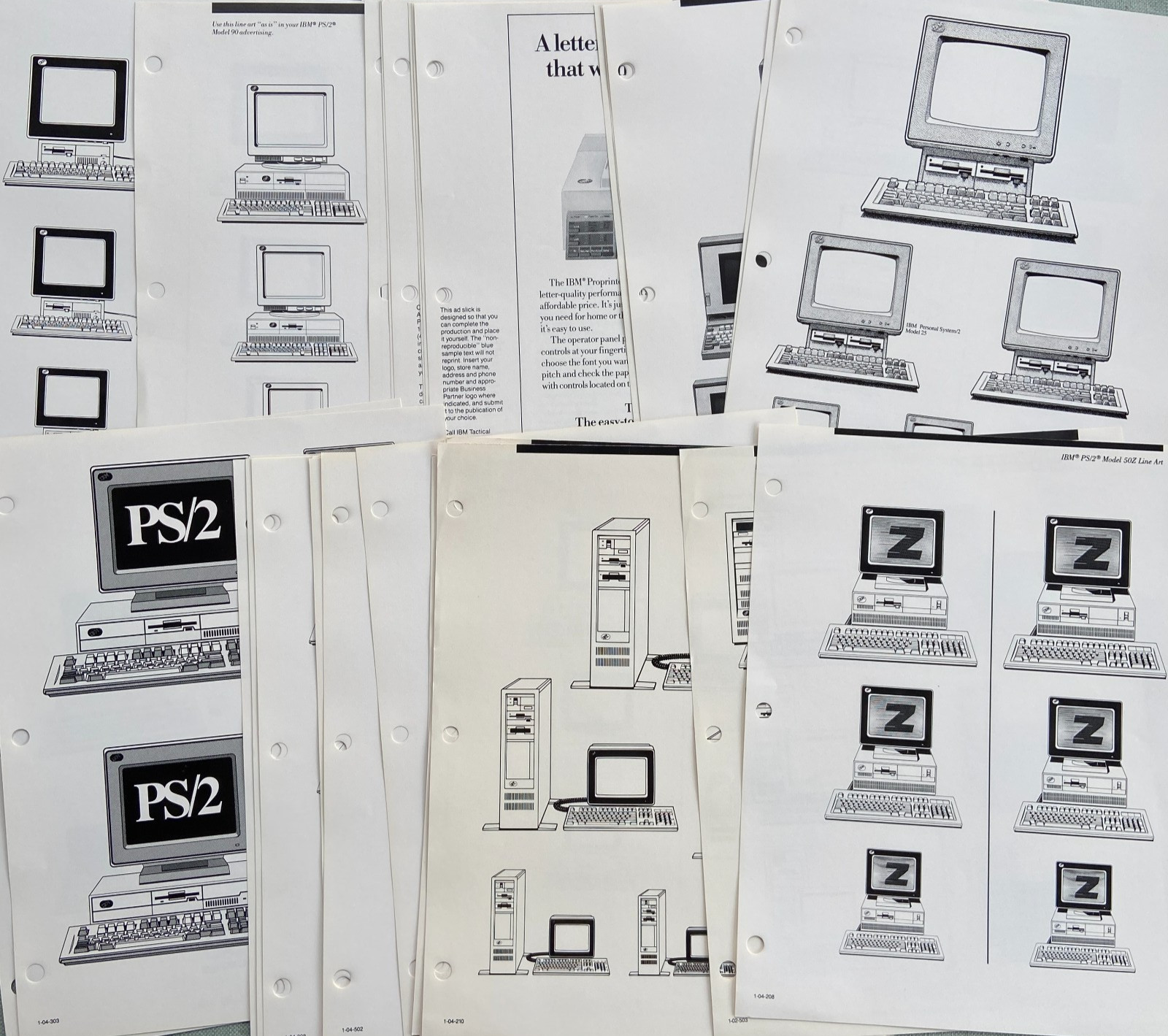 IBM Line Art Marketing Artwork Lot PS/2 Model 80 95 386 Laser Printer OS Vintage