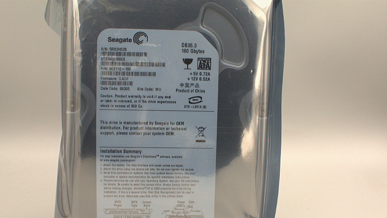 Seagate DB35.3 Series ST3160215SCE 160GB 7200 RPM 2MB Cache SATA Zero Hours