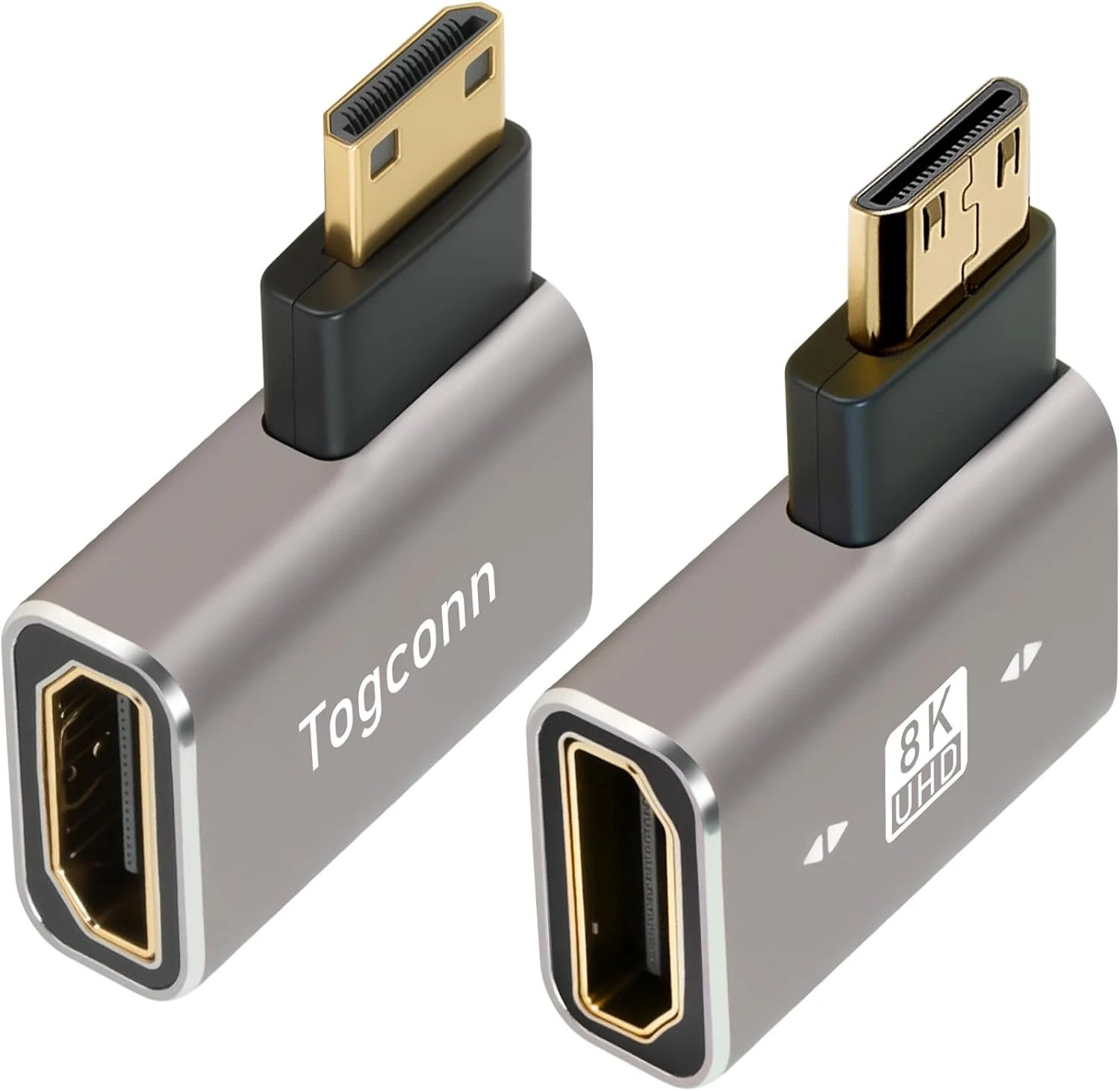 2-Pack 90° Mini HDMI to HDMI Right/Left L-Shaped Adapter 8K@60Hz 4K@120Hz Slim