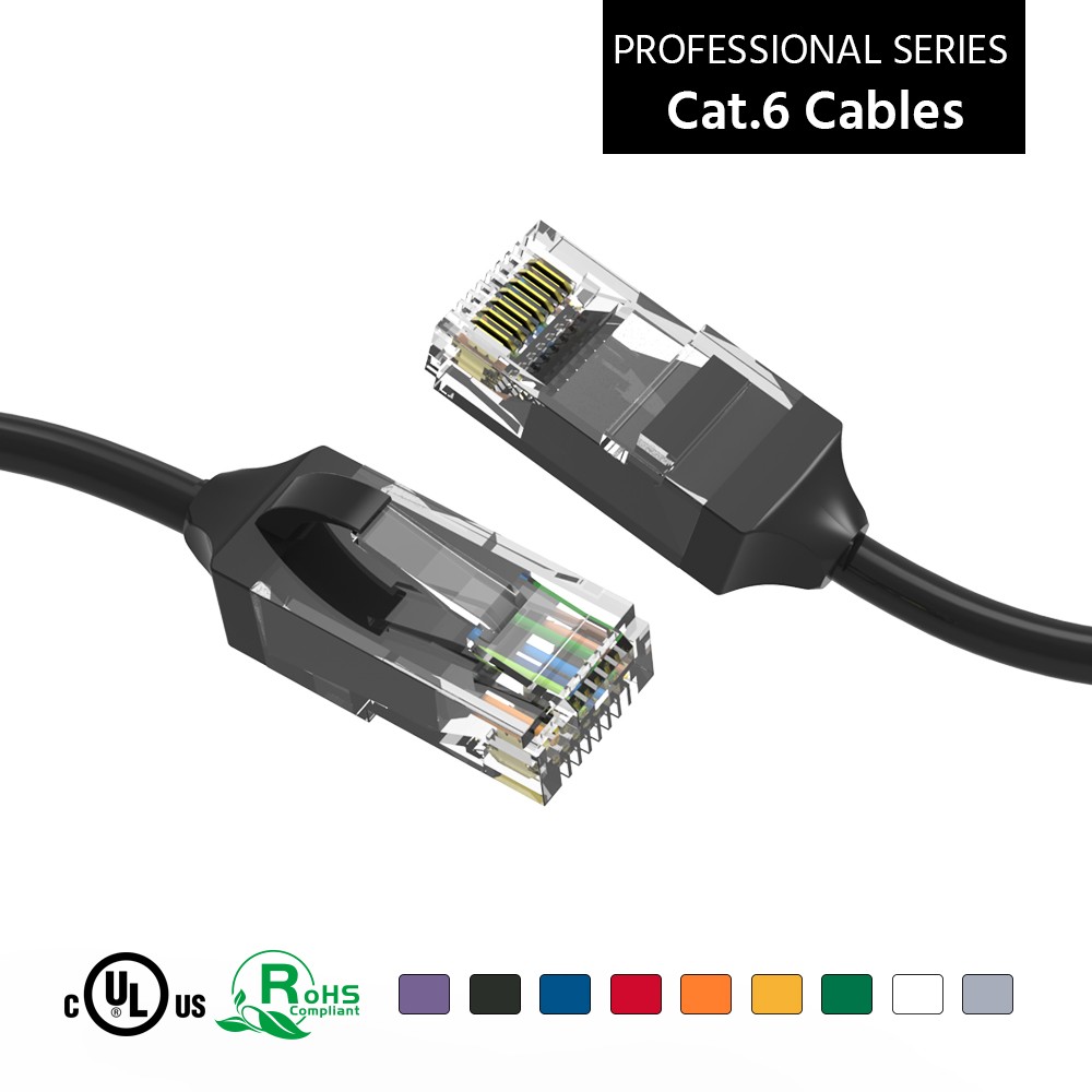 15 Pack of 6Ft CAT6 28AWG Slim Ethernet Network Cable Black