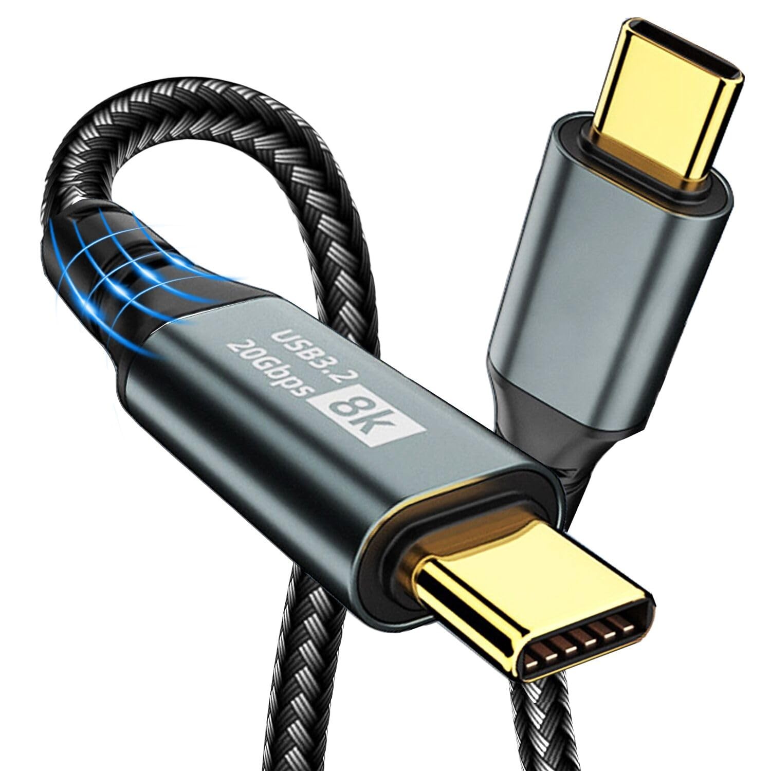 AKWOR USB C to USB C 8K 60Hz 100W 20Gbps Cable Black 3.3FT