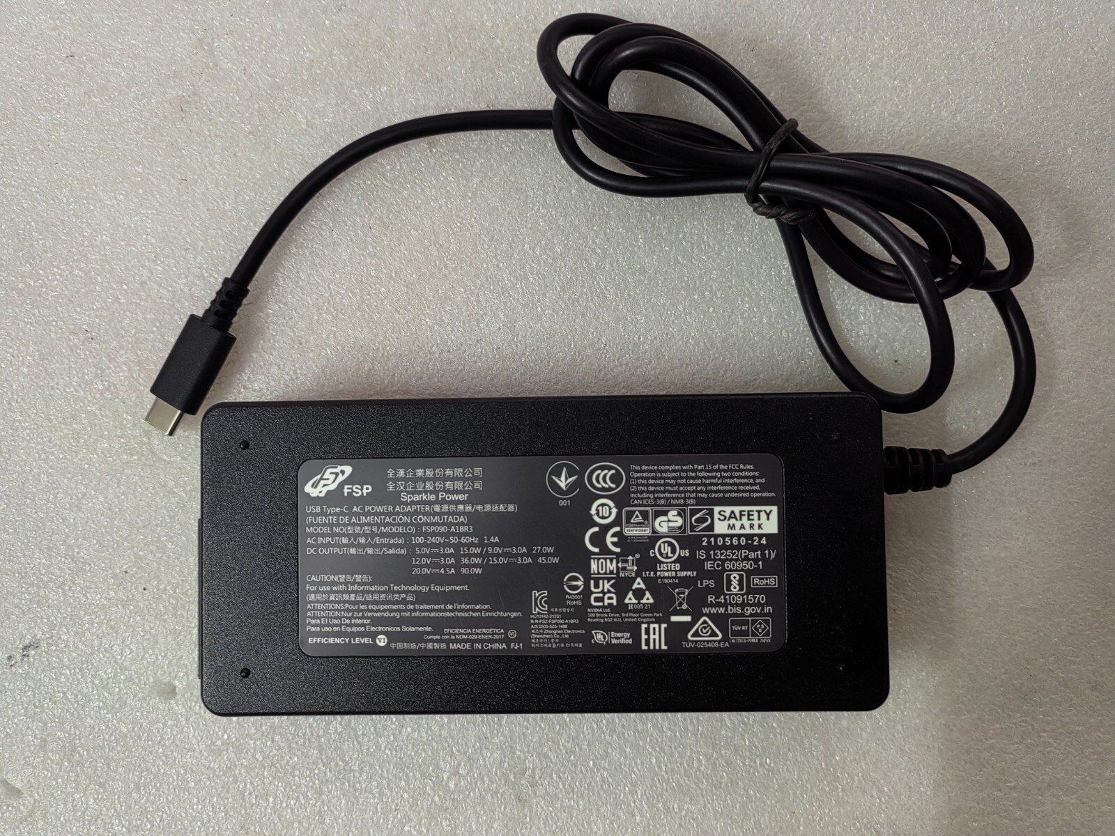 FSP090-A1BR3 FSP 20V 4.5A TYPE-C 90W 210560-24 HU10142-21231 AC Adapter Original