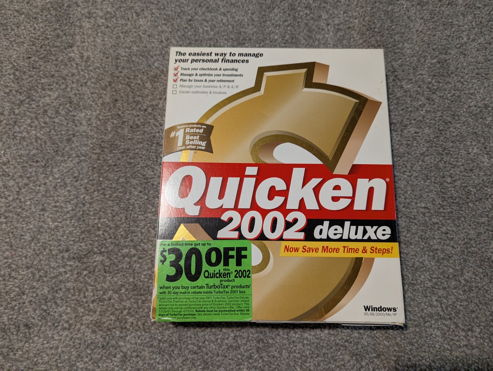 Intuit Quicken Deluxe 2002 Windows 95/98/2000/ME/XP New Sealed Vintage